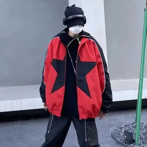 VIBE Jacket windbreaker Harajuku style stars Y2k zipper patchwork Size US L / EU 52-54 / 3 - 3 Thumbnail