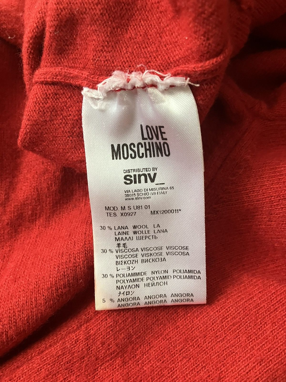 Love Moschino × Vintage Red Wool Vintage Love Moschino Sweater Jumper FrontLogo Silk Size M / US 6-8 / IT 42-44 - 5 Thumbnail