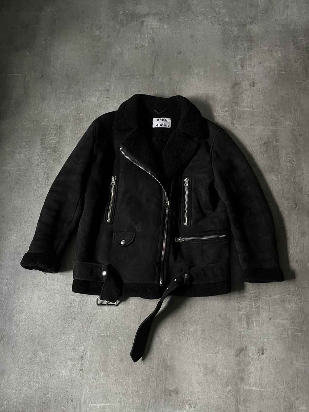 Acne Studios suede sherling leather jacket black