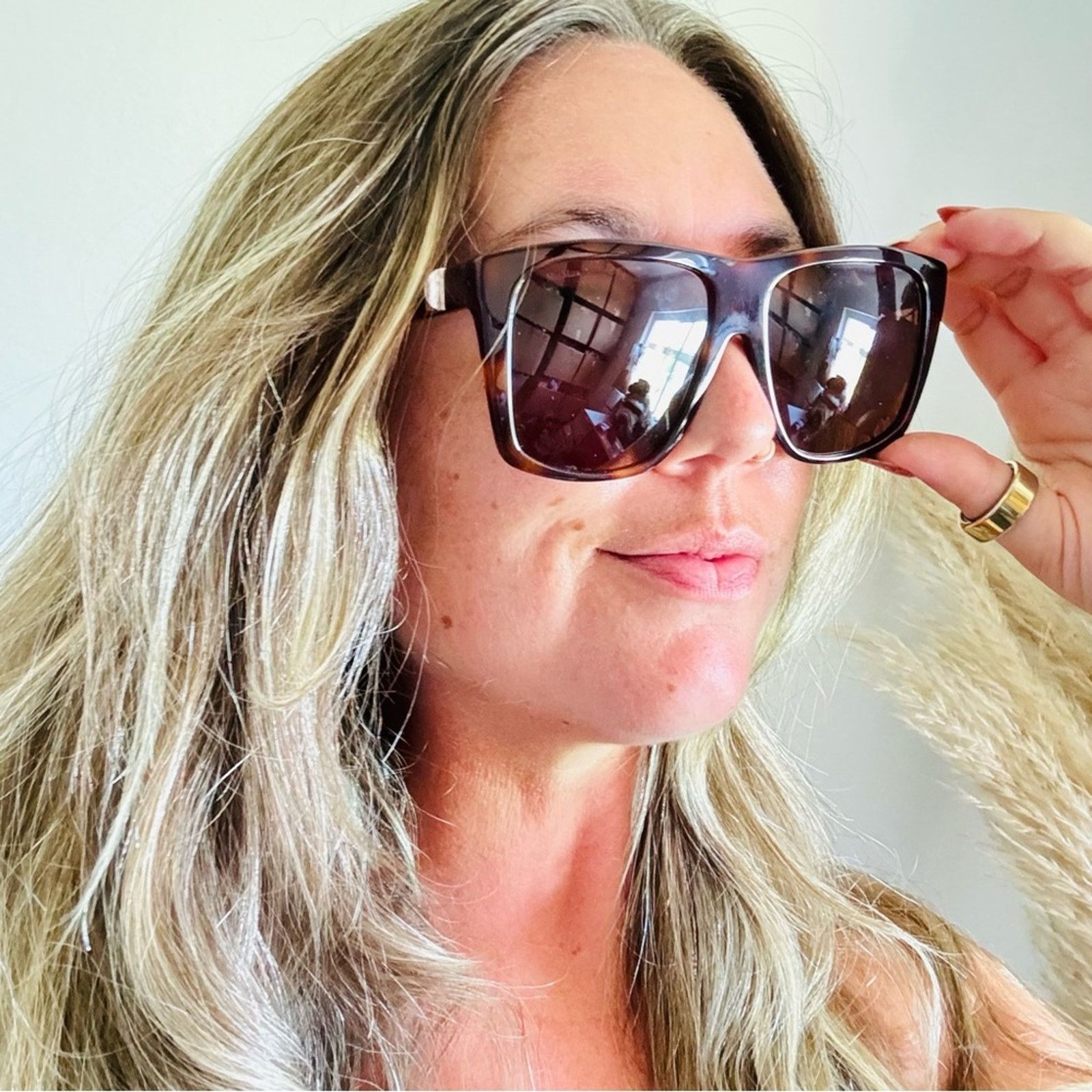 Max Mara NEW MAXMARA Prism Oversize Brown Square Gold Stud Sunglasses Size ONE SIZE - 15 Thumbnail