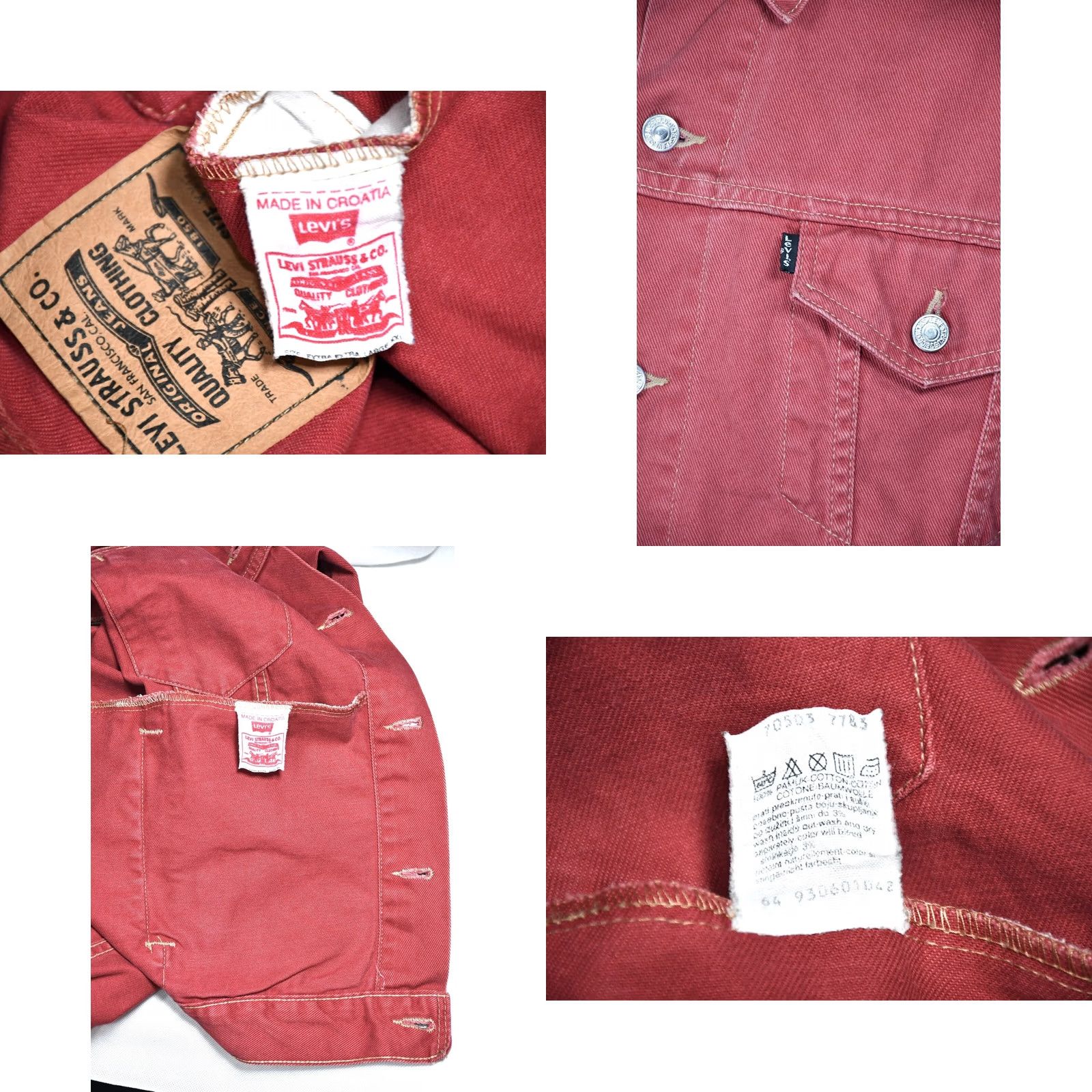 Levi's Levi's 70503-7783 Denim Jacket Black 2XL Trucker Vintage 90s Men Jacket US-Imported Croatia Burgundy Red - 6 Pockets Size US XXL / EU 58 / 5 - 8 Thumbnail