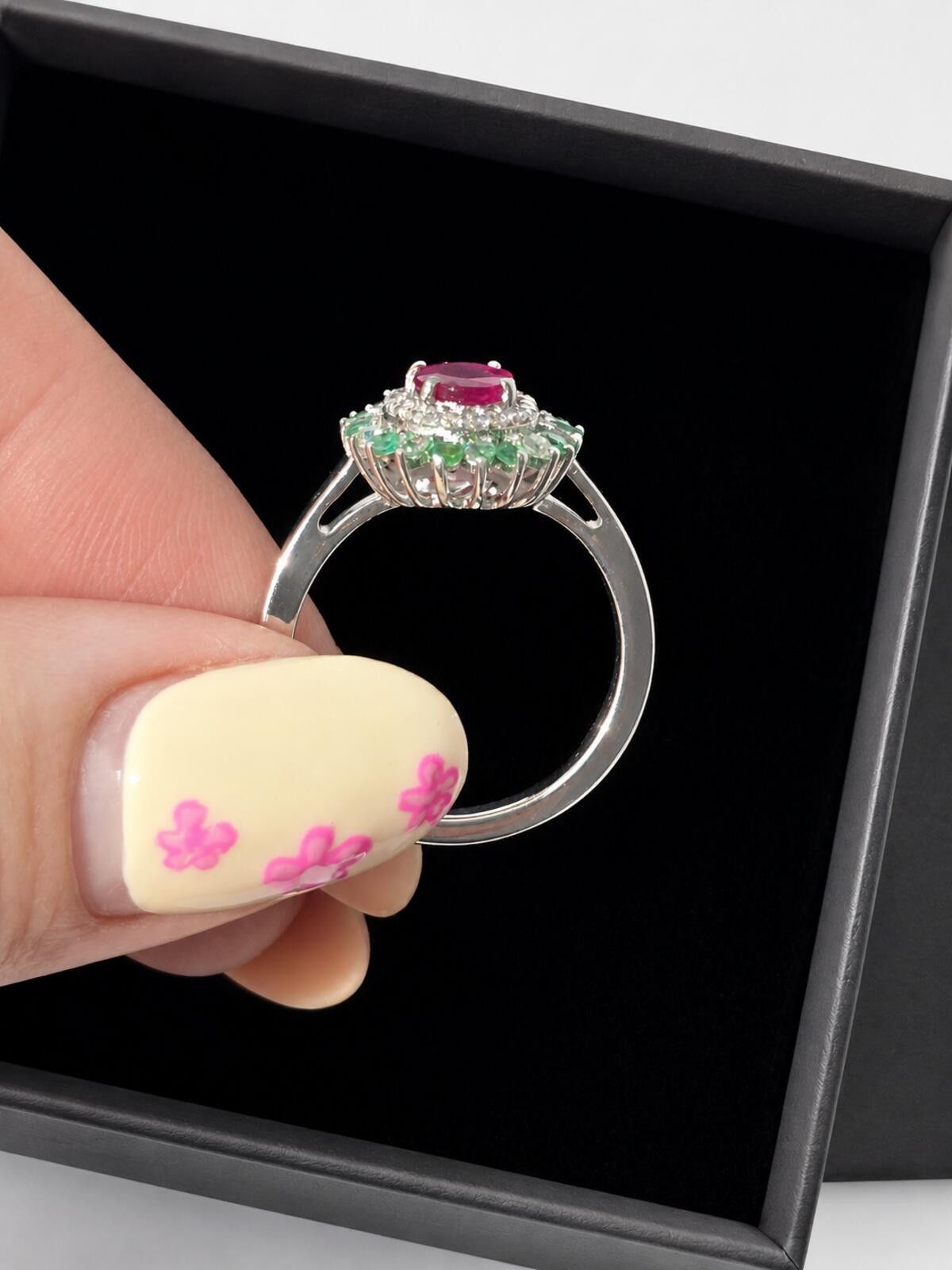 The Unbranded Brand Montepuez Ruby, Emerald & Moissanite Solitare Ring 1.85ct Size ONE SIZE - 6 Thumbnail
