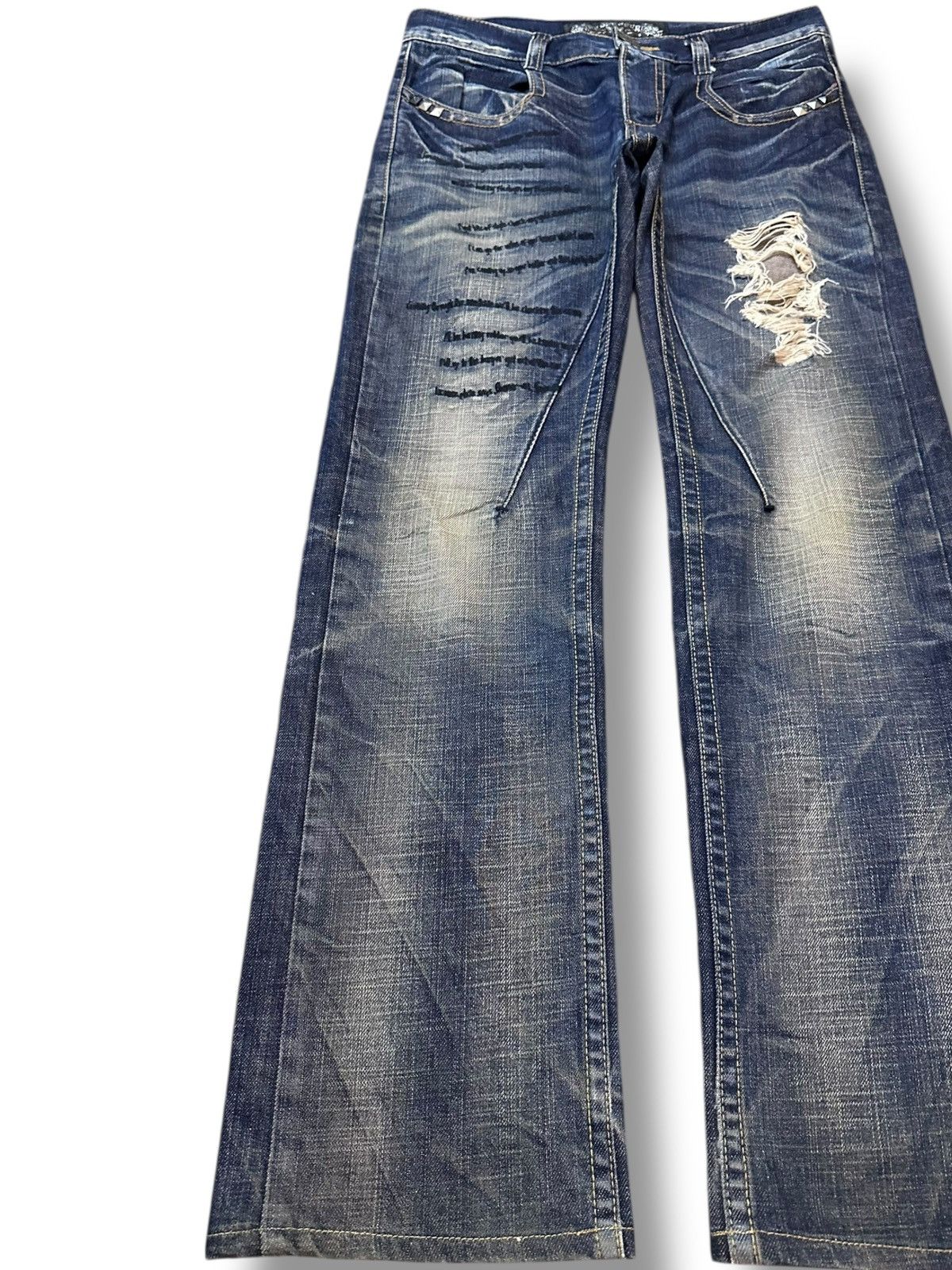 Ed Hardy Vintage Red Pepper Whiskers Studded Distressed Denim Size US 31 - 3 Thumbnail