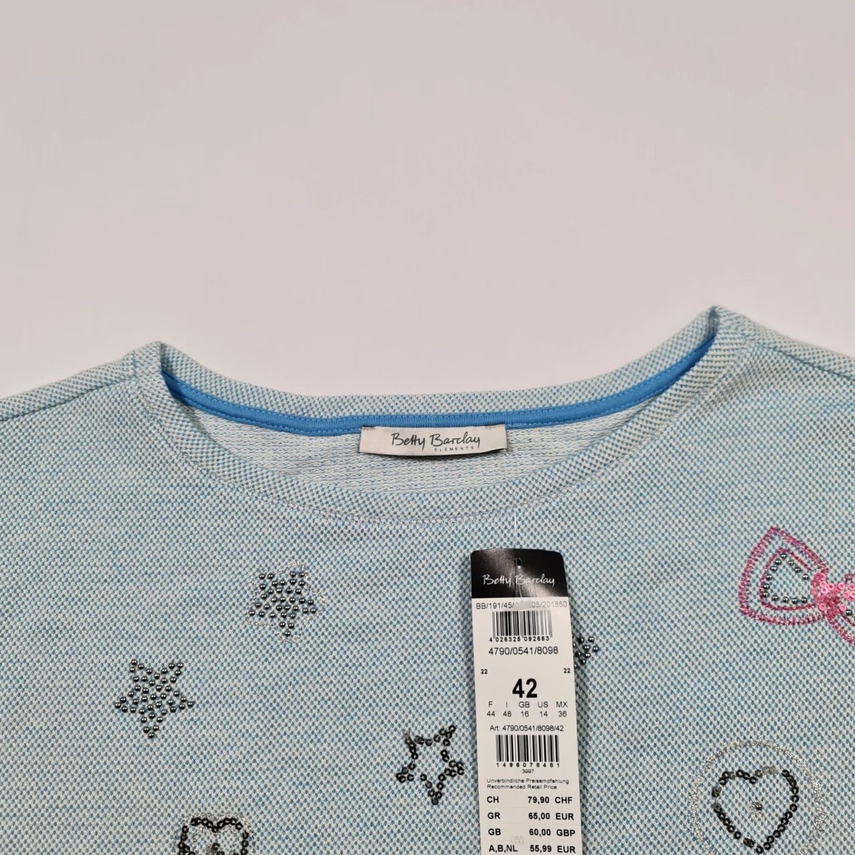 Vintage Betty Barclay Womens Jumper Blue 16 UK Cotton 3/4 Sleeves Top Size XXL / US 16-18 / IT 52-54 - 2 Thumbnail