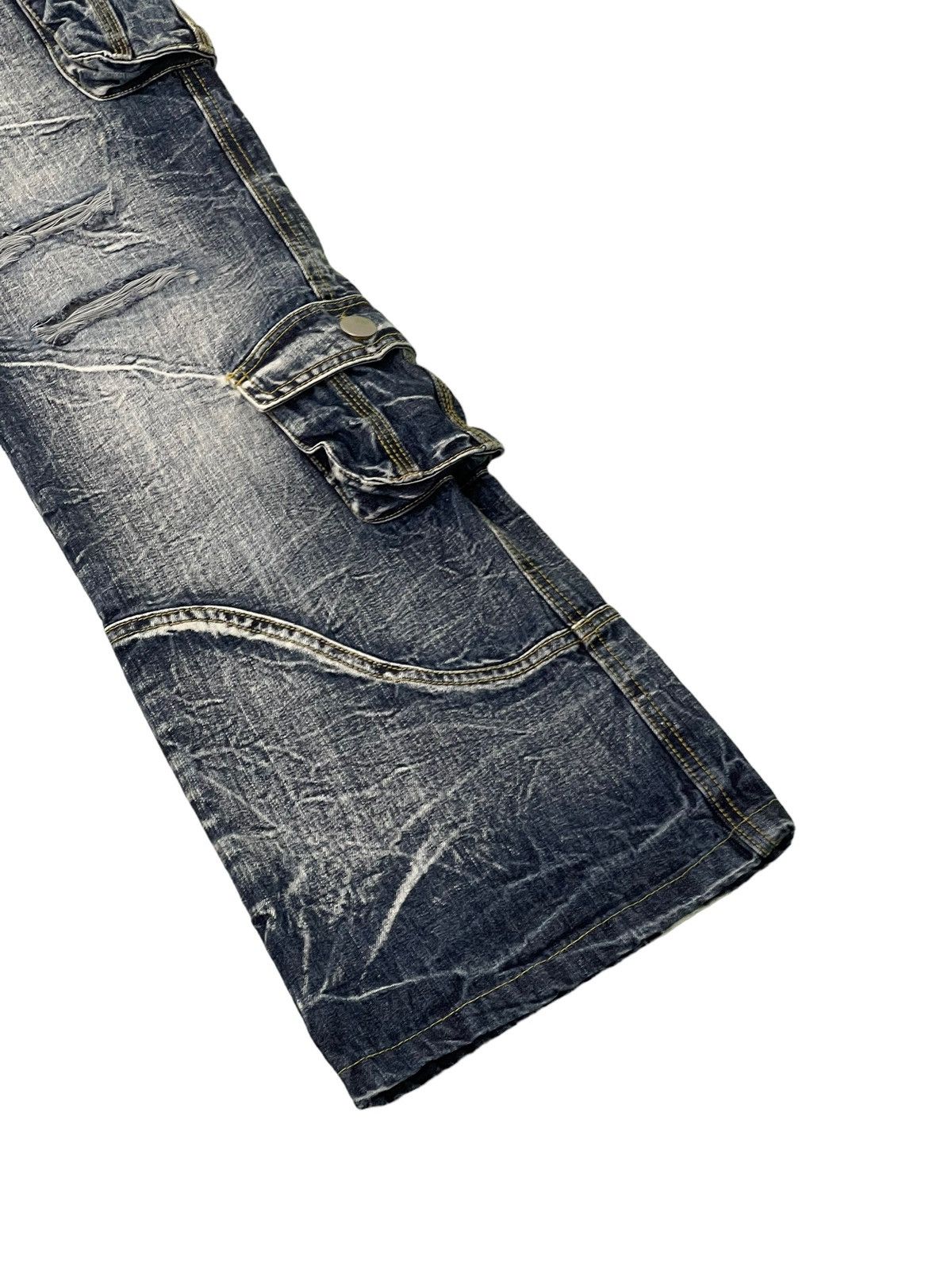 Japanese Brand Flare Jeans Cargo Topism Distress Acid Wash Boot Cut 7🟦4 Size US 33 - 4 Thumbnail
