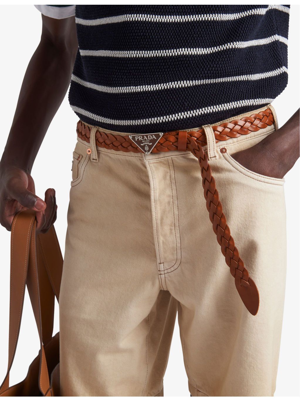 Prada o1bcso1str1025 Brand-Plaque Faded-Wash Denim Shorts in Beige Size US 36 / EU 52 - 3 Thumbnail