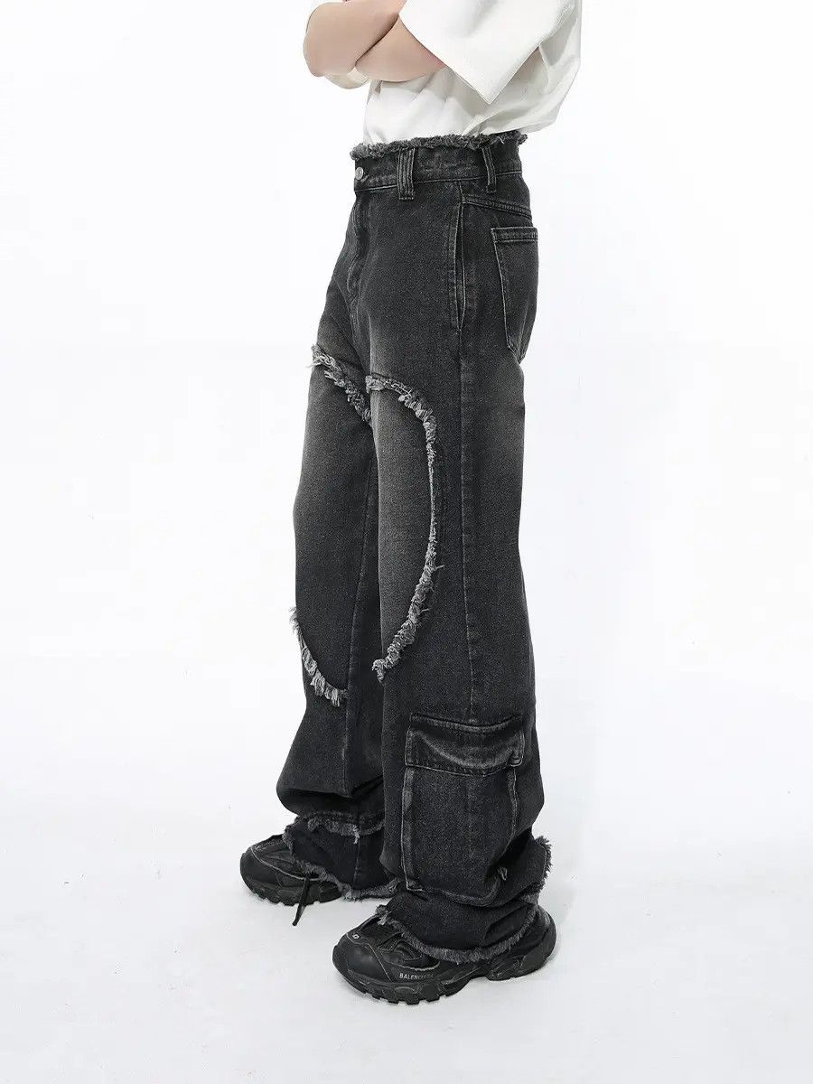 Japanese Brand Retro loose fringed patchwork jeans Size US 32 / EU 48 - 2 Thumbnail