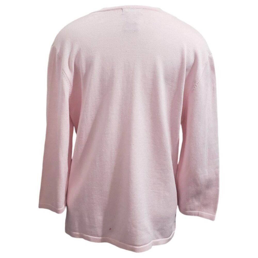 Faconnable CT1844 Faconnable Pink 3/4 Sleeve V-neck Ribbed Top M Size M / US 6-8 / IT 42-44 - 3 Thumbnail