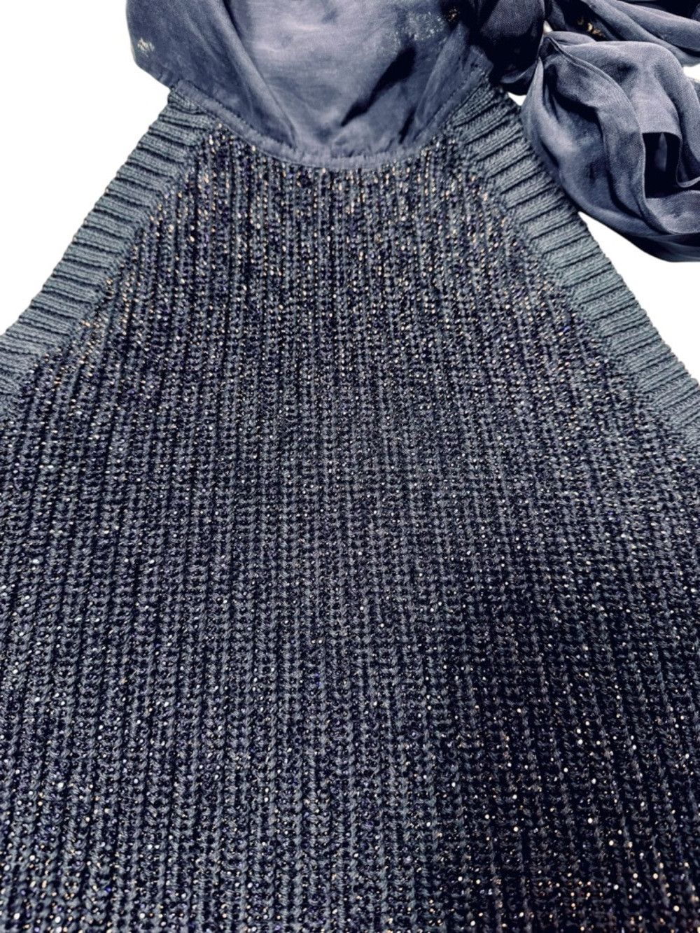 Other New Navy Sparkle Ribbed Knit Halter Top With Chiffon Tie Size M / US 6-8 / IT 42-44 - 5 Thumbnail