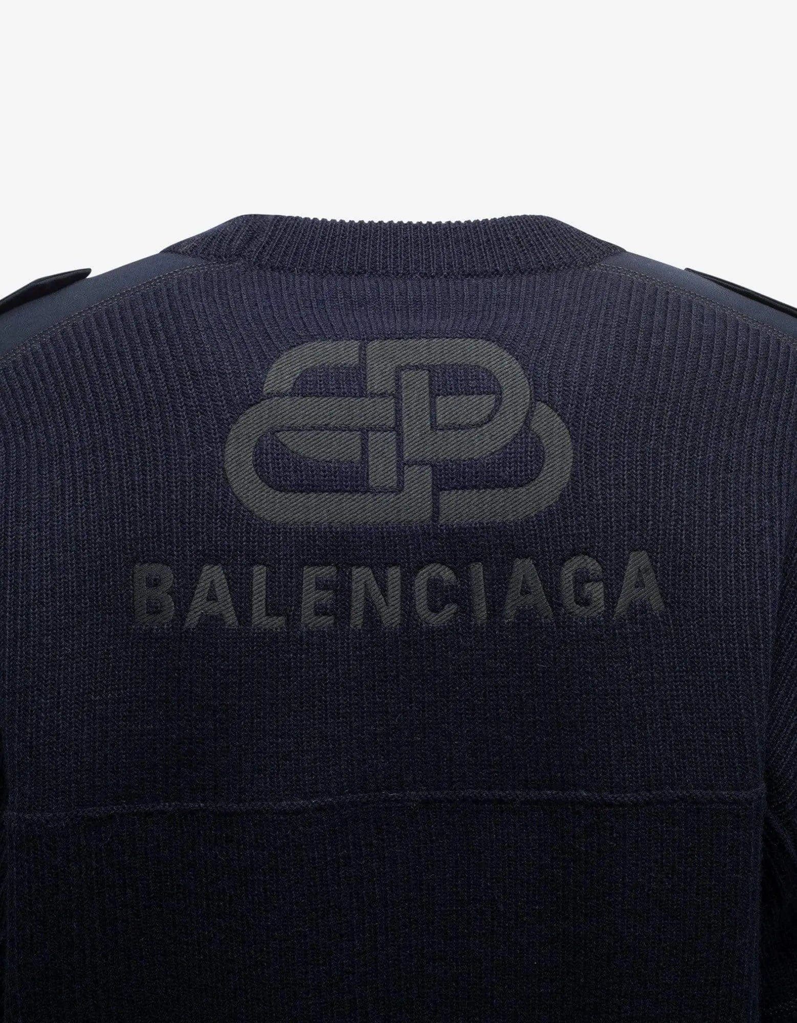 Balenciaga Balenciaga Navy Blue Logo Panelled Sweater Size US L / EU 52-54 / 3 - 4 Thumbnail