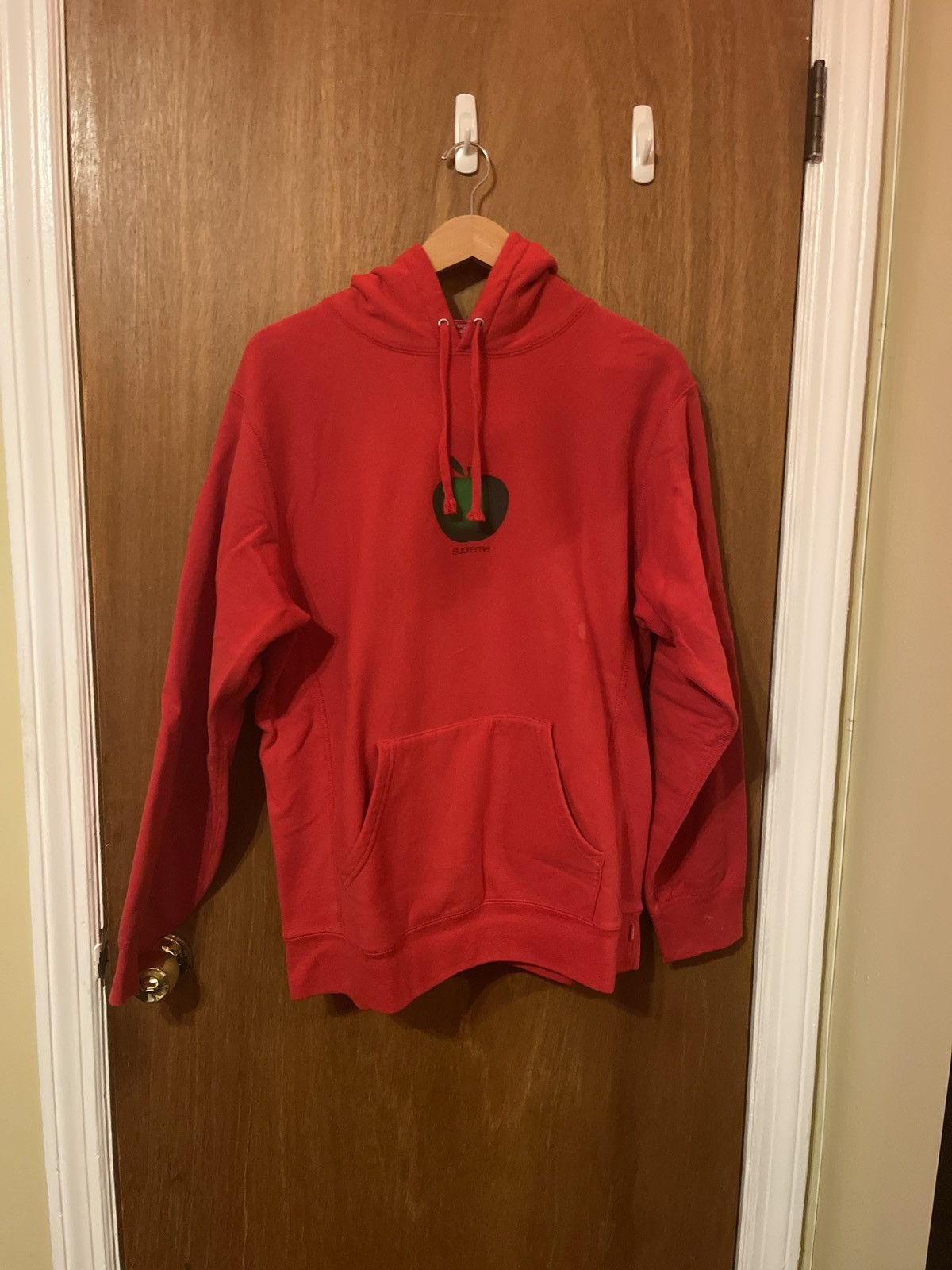 image of Supreme Green Apple Hoodie in Red, Men's (Size Large)