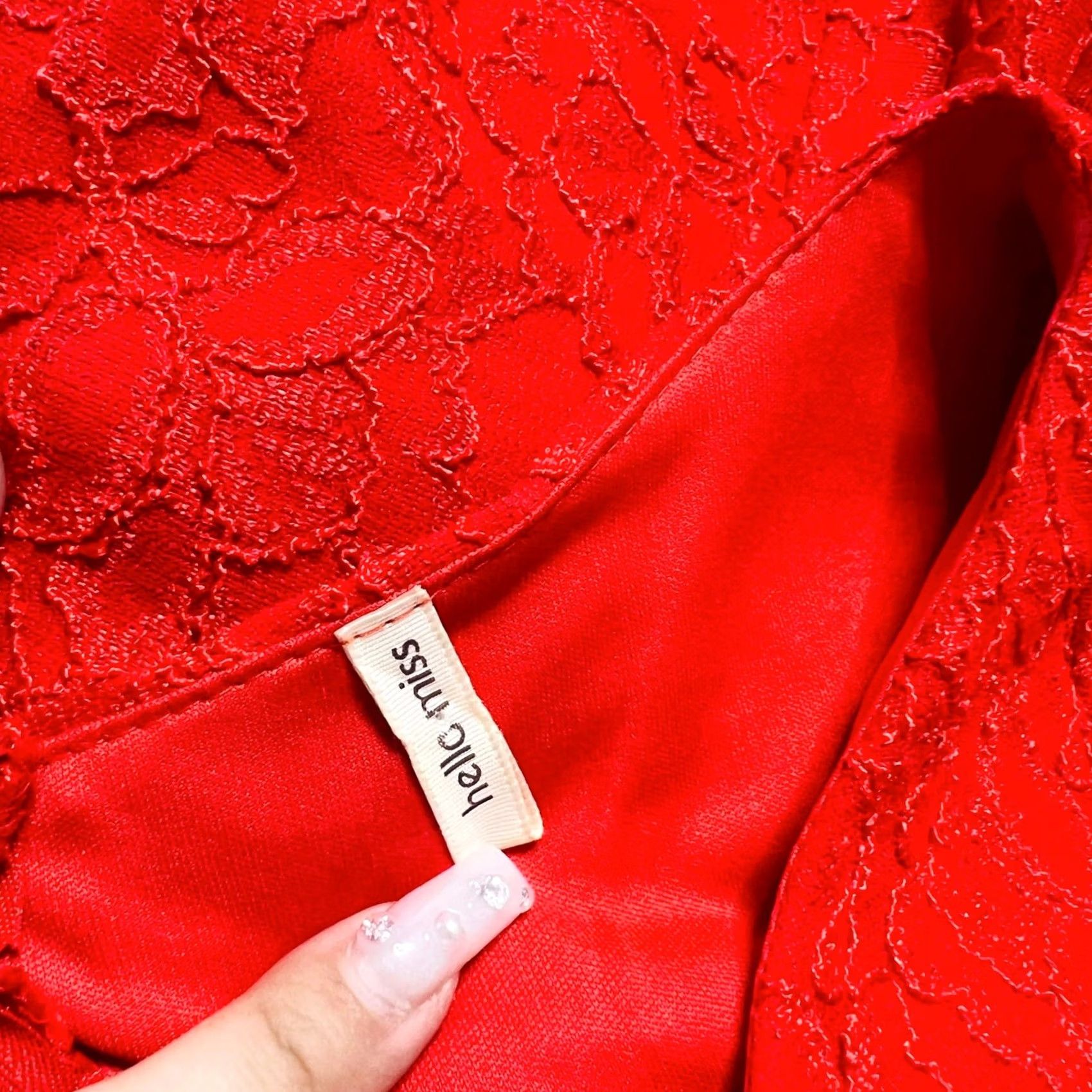 Vintage Hello Miss Red Lace Fit & Flare Midi Dress L Long Sleeve Quarter Sleeve Women's Vintage 90s Boho Cocktail Dress Size L / US 10 / IT 46 - 4 Thumbnail