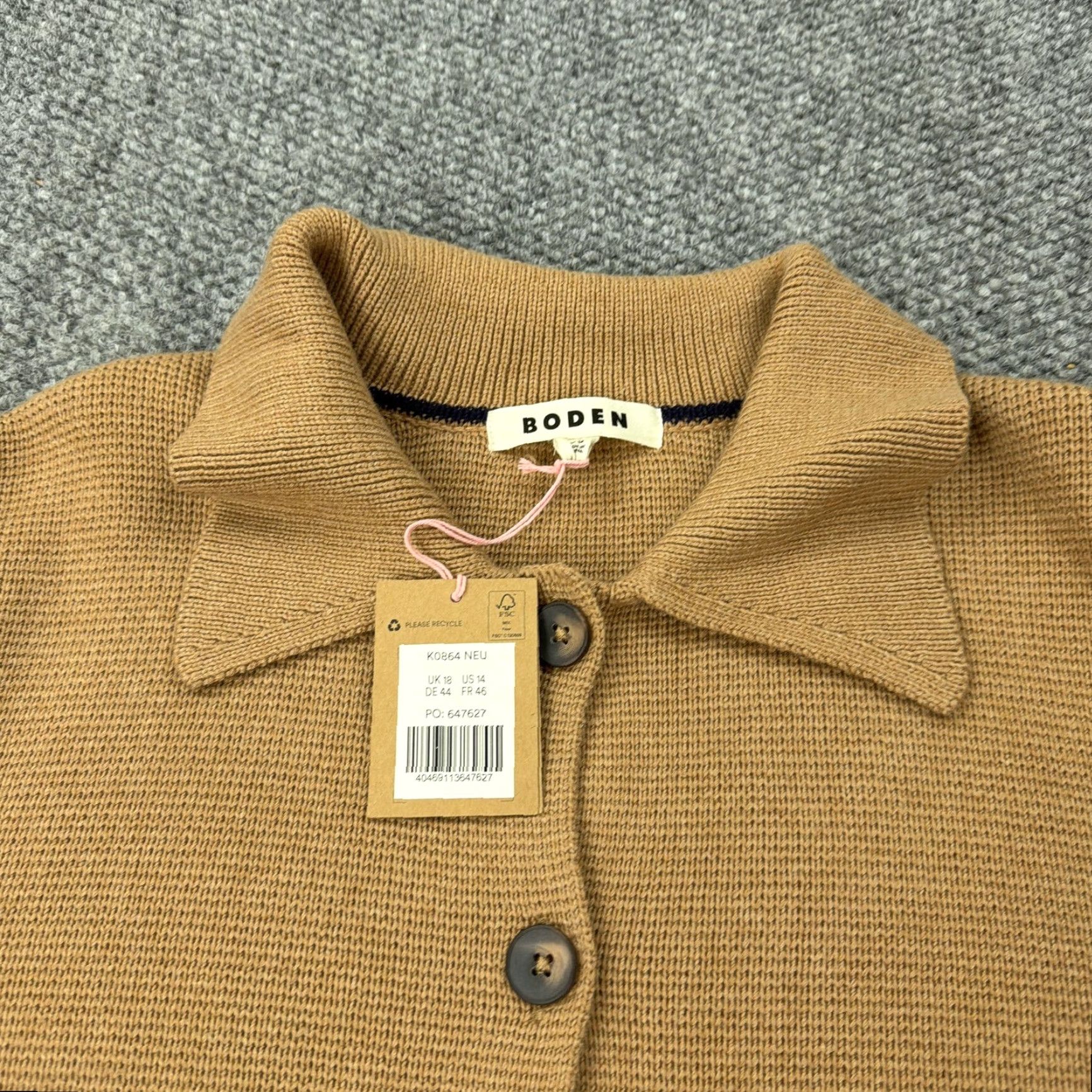 Boden Boden Cardigan Sweater Womens 14 Tan Cotton Wool Button Front Collared NWT Size XL / US 12-14 / IT 48-50 - 2 Thumbnail