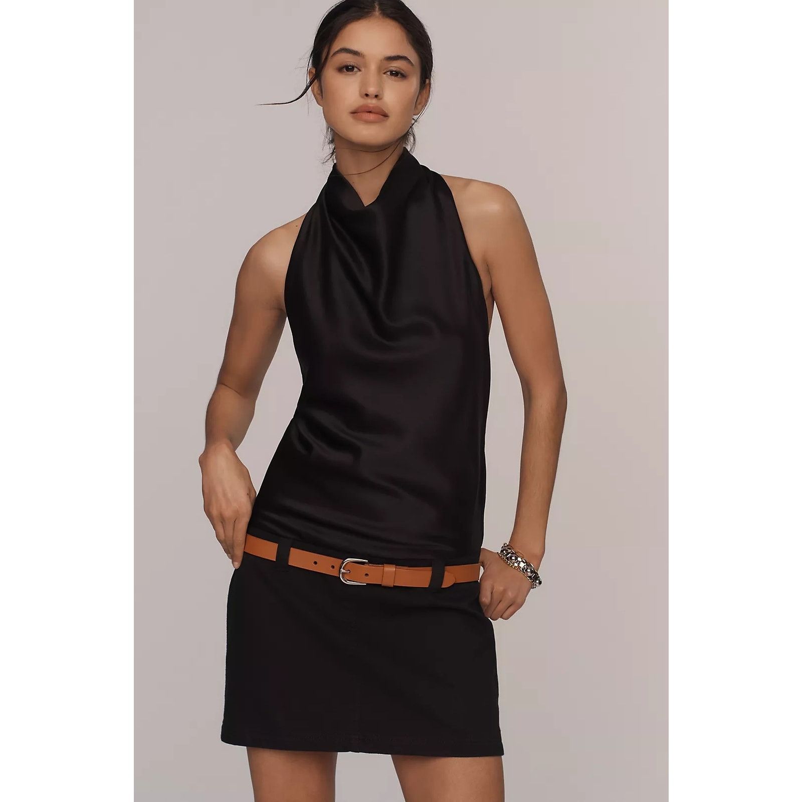 Anthropologie NWT Maeve Cowl-Neck Belted Mini Dress $178 X-LARGE Black Size XL / US 12-14 / IT 48-50 - 1 Thumbnail
