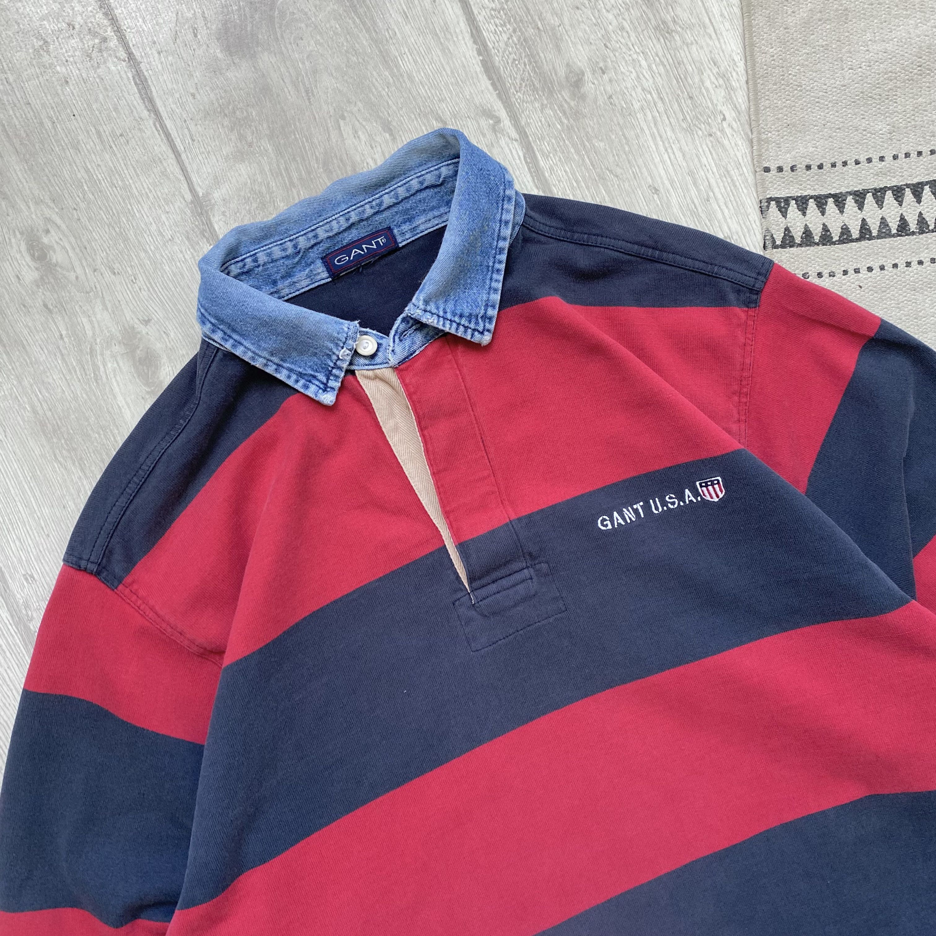Polo Ralph Lauren Vintage 90s Gant USA stripped rugby shirt Faded Size US M / EU 48-50 / 2 - 2 Thumbnail
