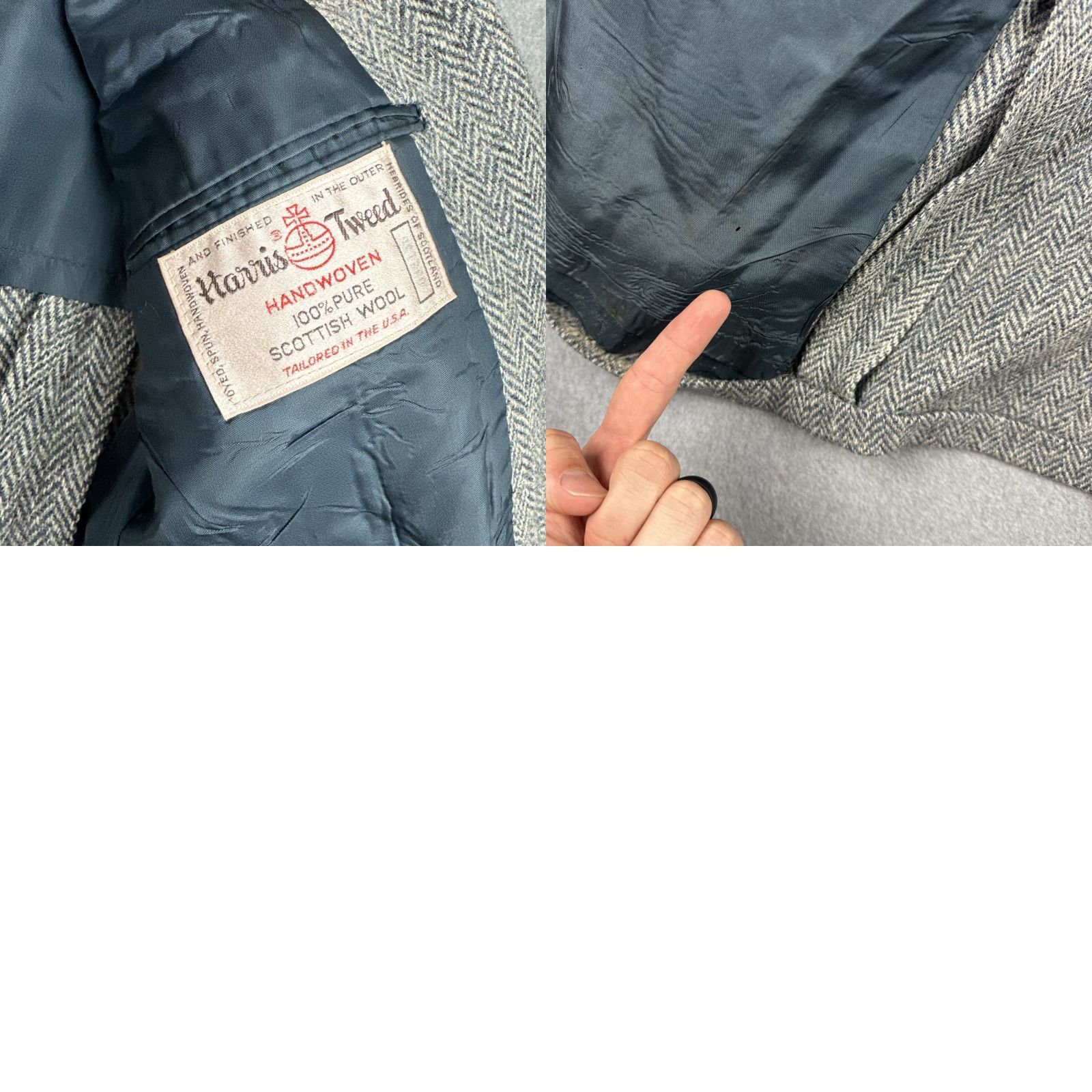 Harris Tweed VTG Harris Tweed Blazer Men 40R Gray Herringbone Wool Coat, Three-Button, Single-Breasted, Notch Lapel, Dry Clean Only, Vintage, 40R Mens Jacket Size 40R - 9 Thumbnail