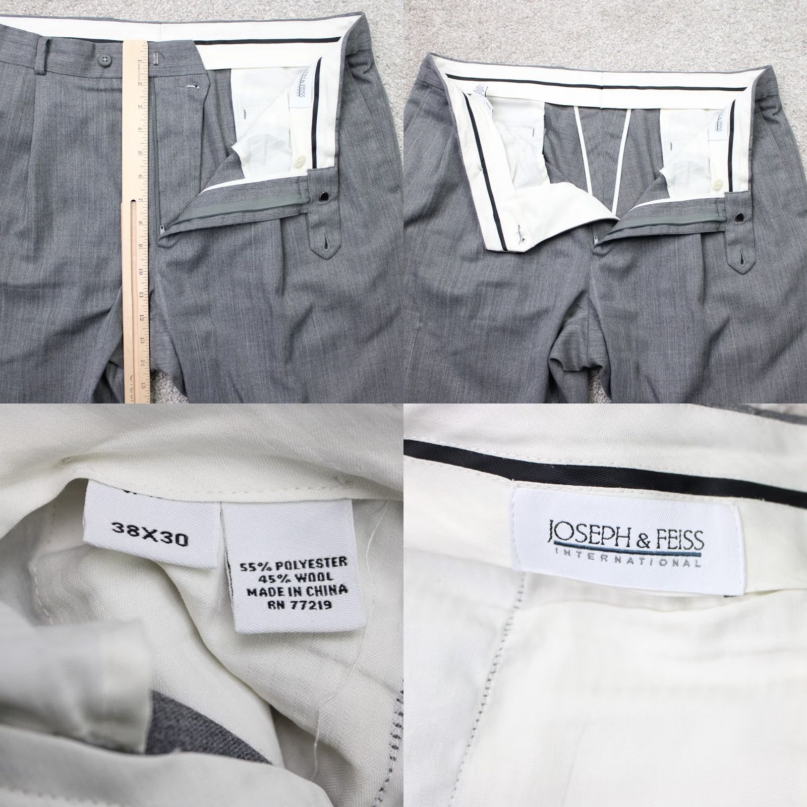 Joseph Joseph & Feiss International Pants Mens 38x30 Gray Pleated Cuffed Wool Dress Pants Size US 38 / EU 54 - 8 Thumbnail