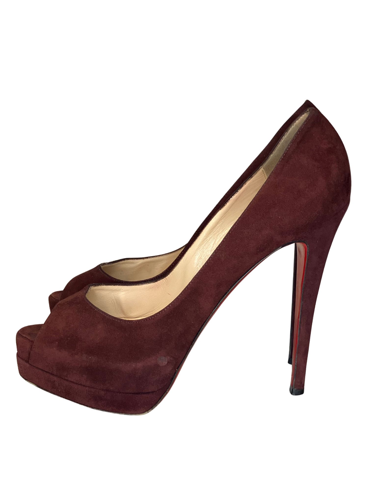 Christian Louboutin Christian Louboutin Burgundy Suede Peep Toe Platform Heels Size US 10 / IT 40 - 4 Thumbnail