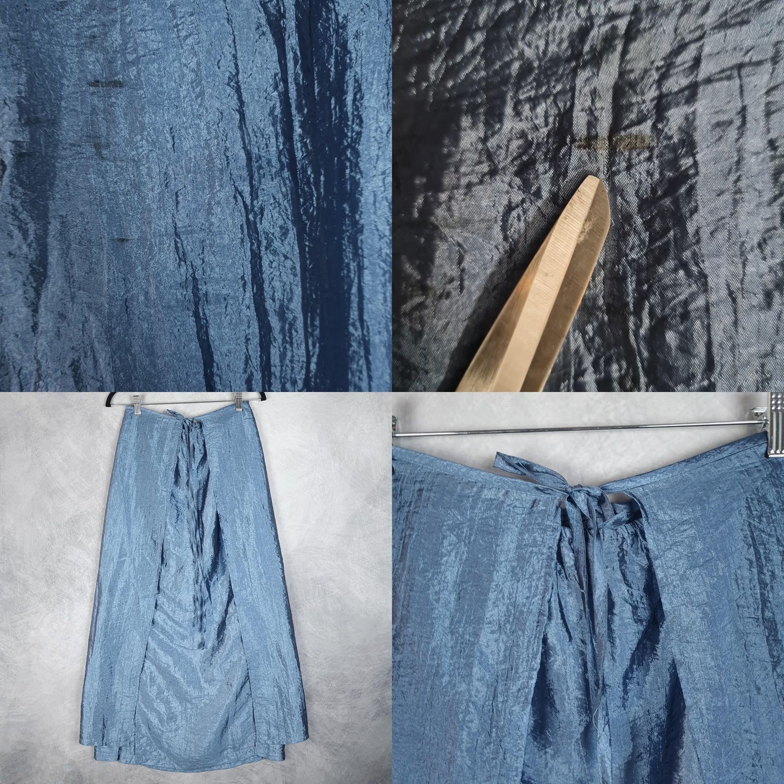 Free People VINTAGE Free People Skirt Maxi Juniors 7 Blue Satin Layered Wrap Tie Back Seamed 90s 2000s Womens Size 28" / US 6 / IT 42 - 8 Thumbnail