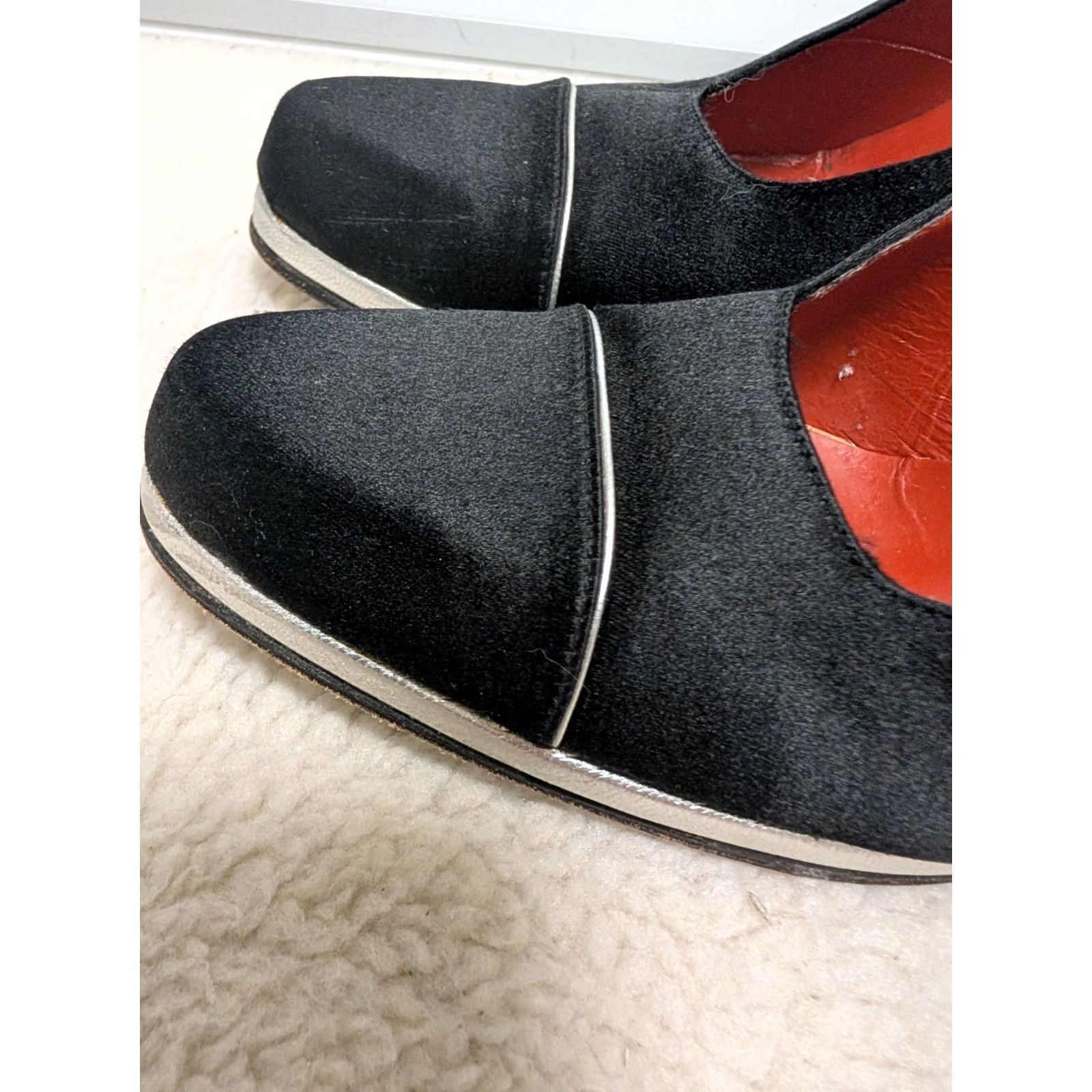Yves Saint Laurent VINTAGE Yves Saint Laurent Pumps Black Satin Taffeta Silver Block Heel 7 Womens 1970s Size US 7 / IT 37 - 5 Thumbnail