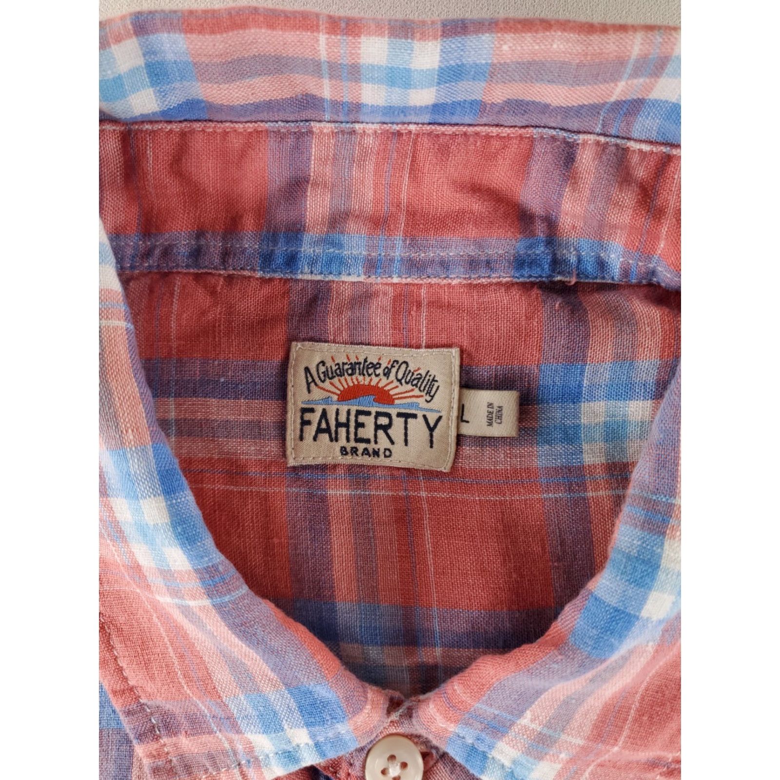 Faherty Faherty Button-Up Shirt Long Sleeve 100% Linen Mens L Multicolor Blue Pink Plaid Shirt Size US L / EU 52-54 / 3 - 3 Thumbnail