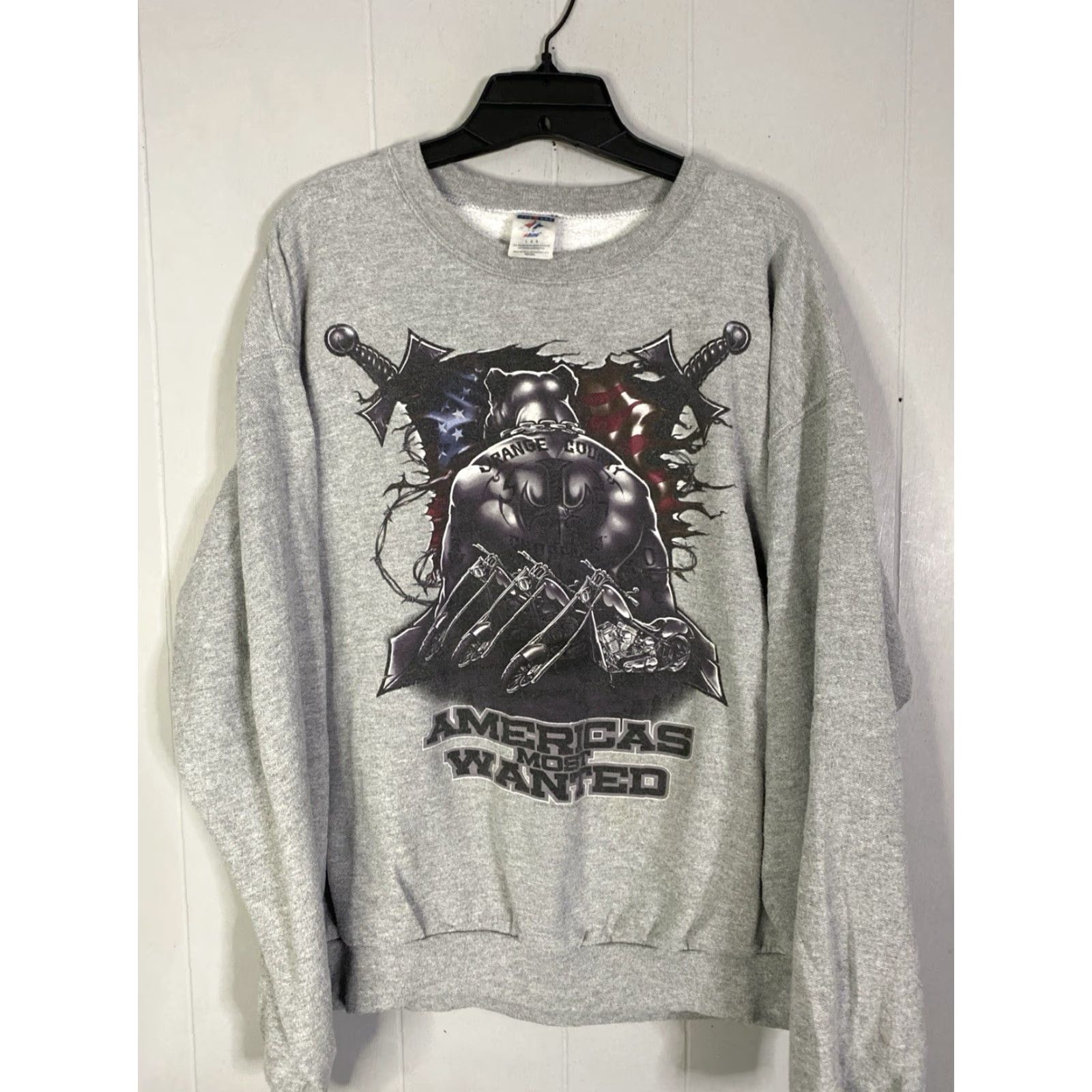 Jerzees VINTAGE Orange County Choppers Sweatshirt Crewneck Mens Large Gray Motorcycle Pullover Graphic Print Distressed 24x27 Jerzees Cotton Blend All Seasons Size US L / EU 52-54 / 3 - 5 Thumbnail