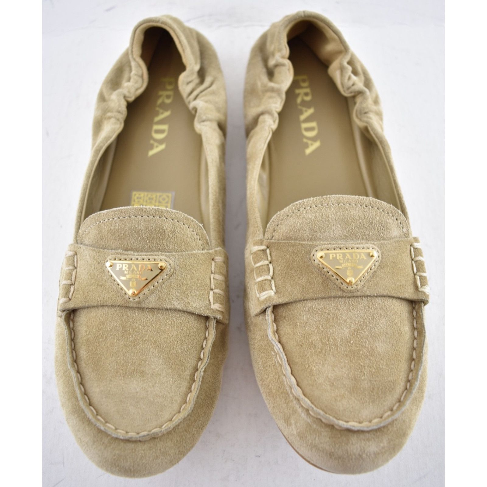 Prada Prada Ecru Beige Suede Logo Scrunch Loafer Flat 38 Size US 8 / IT 38 - 12 Thumbnail