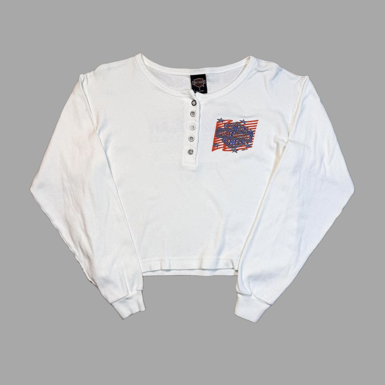 Harley Davidson Vintage Harley-Davidson 1997 Crop Henley Long Sleeve Small Size S / US 4 / IT 40 - 1 Thumbnail