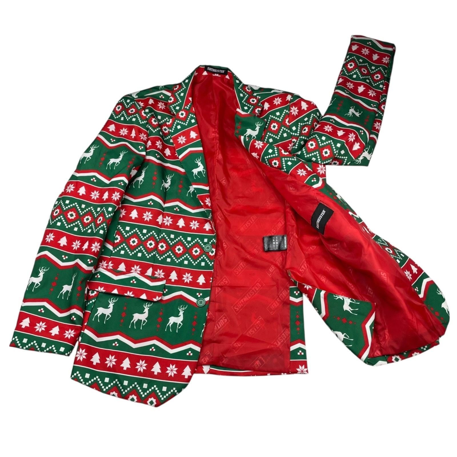 Other Suitmeister Men's Ugly Christmas Blazer Red/White/Green Rein Size 38R - 3 Thumbnail