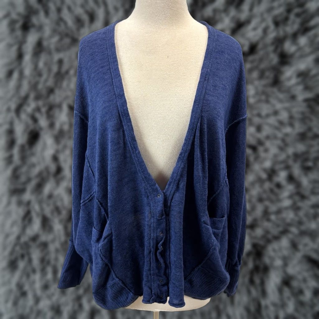 Free People Free People Cardigan Sweater M Womens Long Sleeve V-Neck Linen Blend Grunge Slouchy Size M / US 6-8 / IT 42-44 - 1 Thumbnail