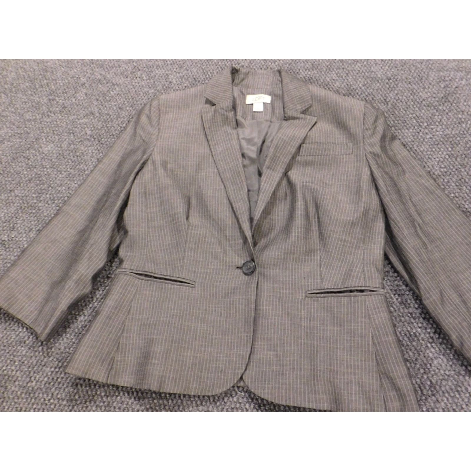 Ann Taylor Ann Taylor Loft Womens Blazer M Gray Striped Short Sleeve Knit Cotton Button Pockets Casual Modern - Size M / US 6-8 / IT 42-44 - 3 Thumbnail