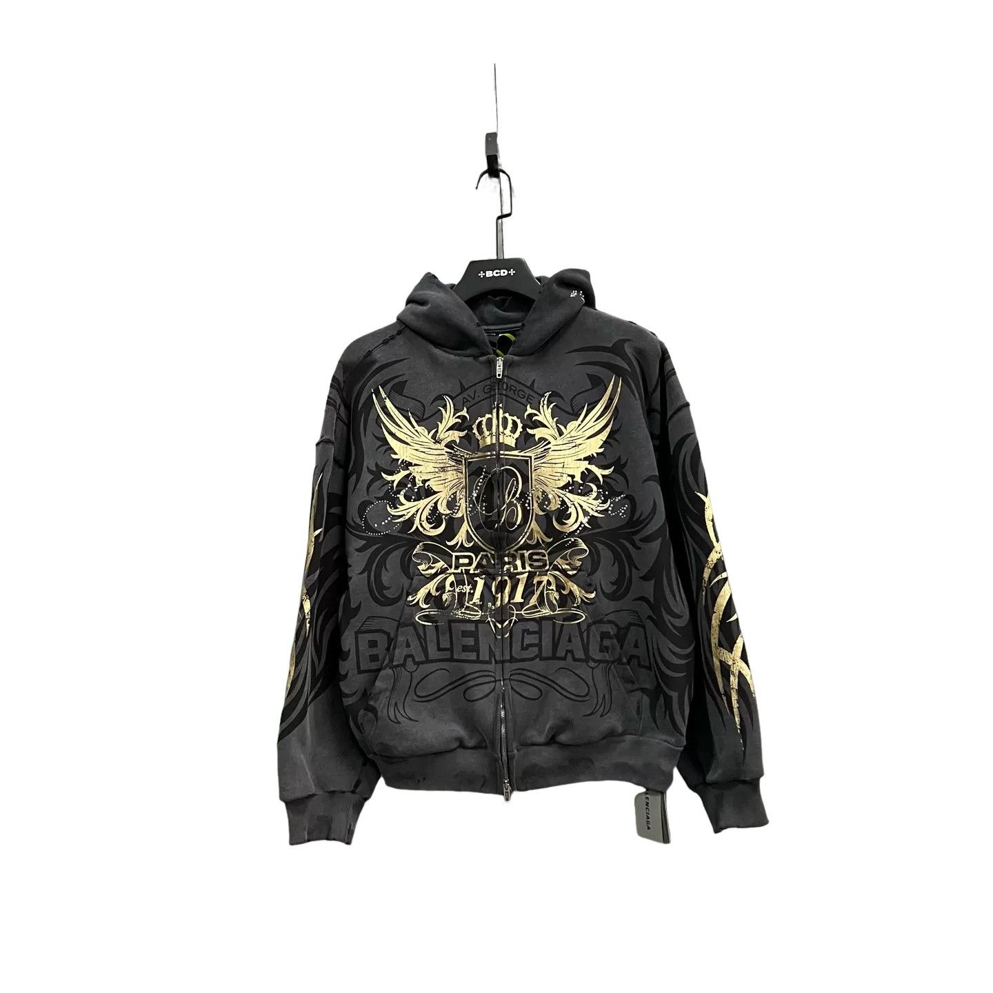 Balenciaga Balenciaga Gothic Gold Print Zip-Up Hoodie M Size US M / EU 48-50 / 2 - 1 Thumbnail