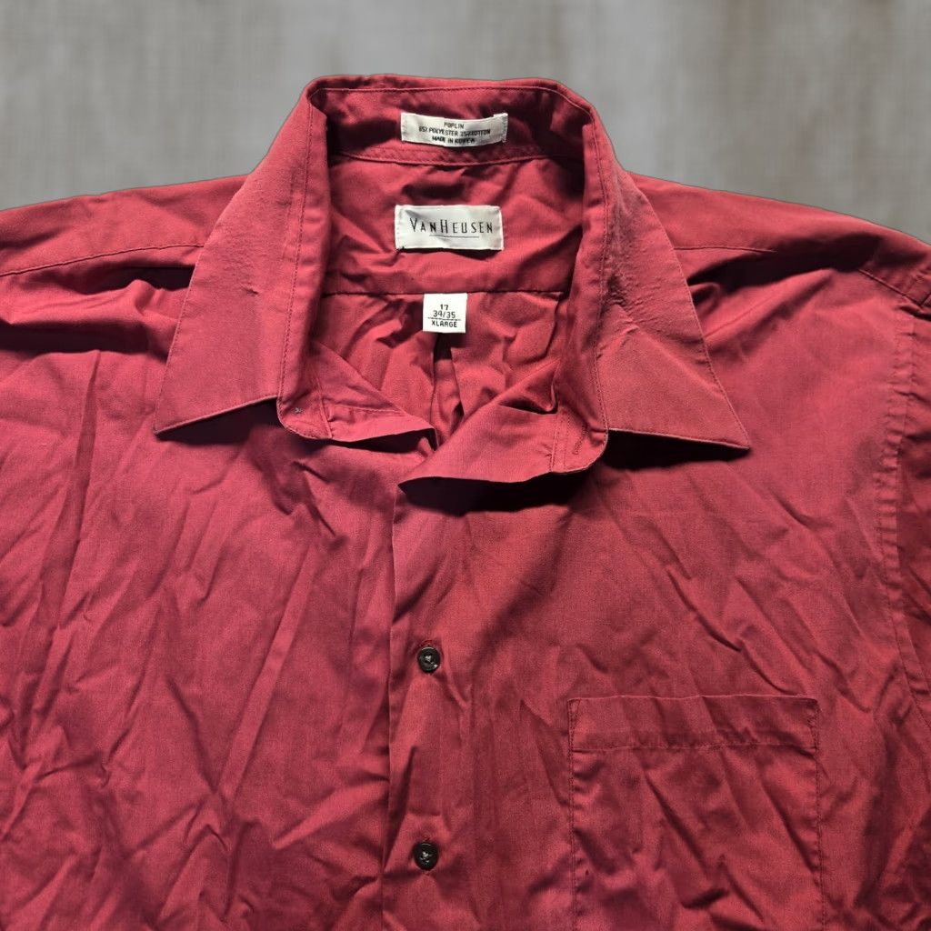 Van Heusen Van Heusen Dress Shirt Long Sleeve Button Up Red Adult Men's Size XL Neck 17 34-35 Poplin Cotton Blend Size 46R - 1 Thumbnail