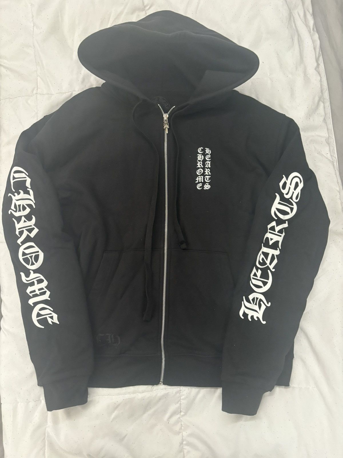 image of Chrome Hearts Vertical Logo Zip Up in Black, Men's (Size Medium)