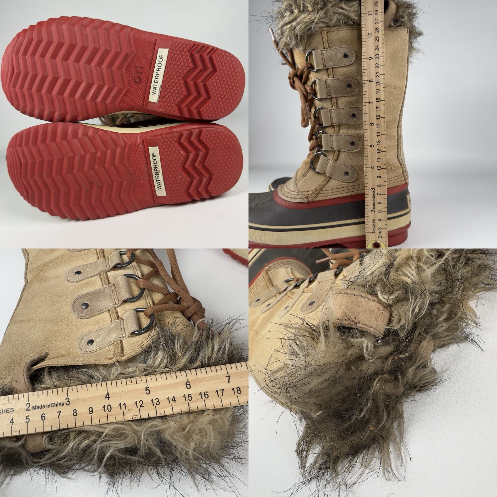 SOREL SOREL Joan of Arctic Womens Boots Tan Leather Waterproof Insulated Winter Fur Round Toe Tie Casual Winter Womens Flat Rubber Outsole Waterproof No N/A Size US 5 / IT 35 - 8 Thumbnail