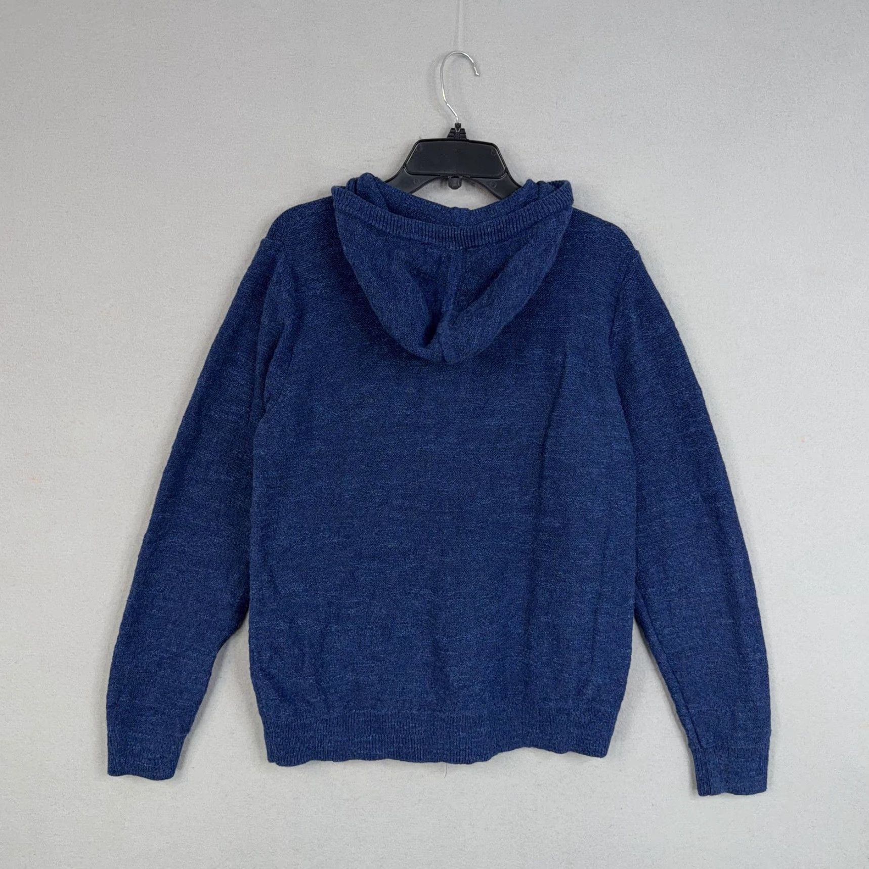 Vintage L.L.Bean Sweater Mens Medium Blue Organic Cotton Full Zip Hooded Cardigan Knit Size US M / EU 48-50 / 2 - 5 Thumbnail