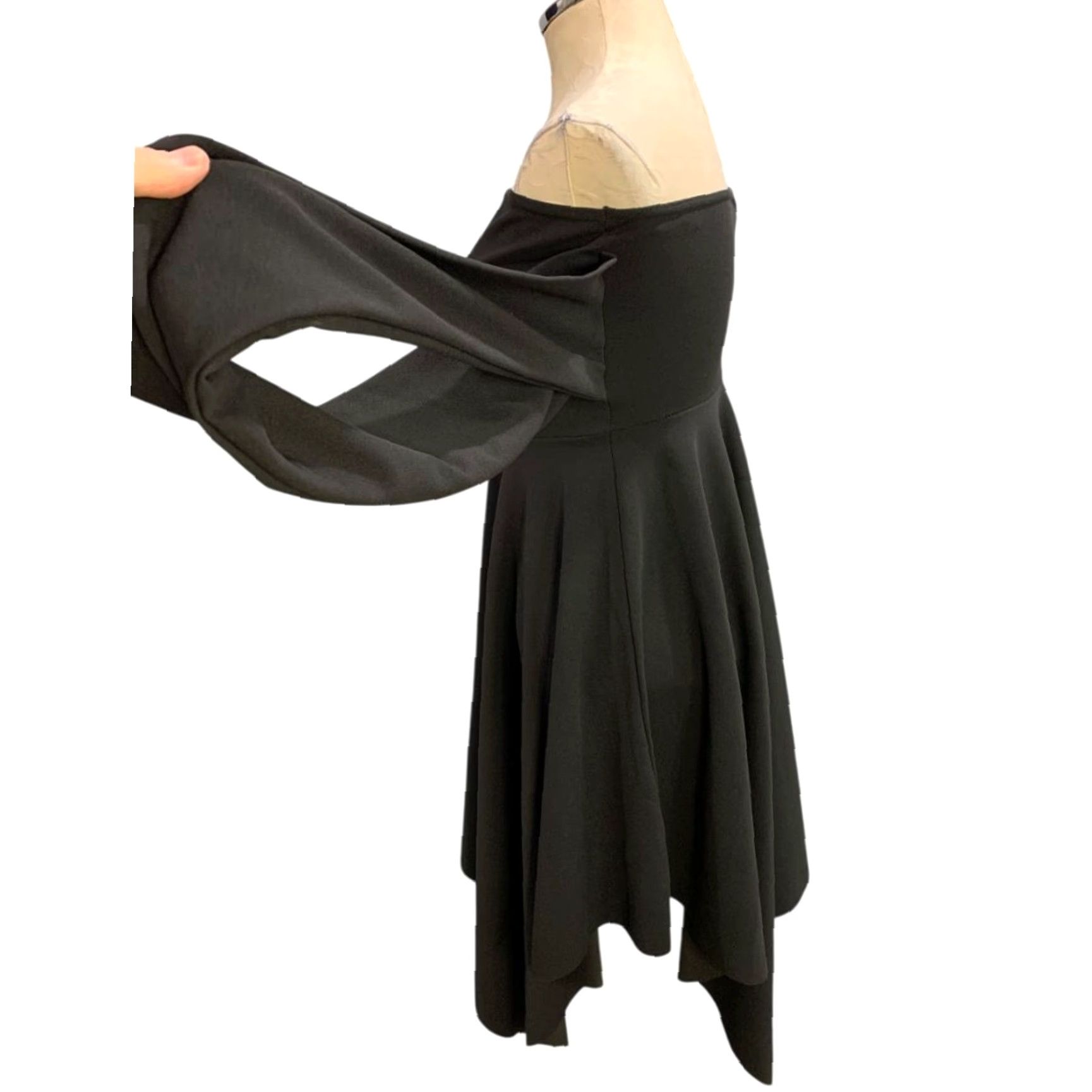 Vintage Quiz Dress Off Shoulder Hanky Hem Drape Black Size 6 Midi Women Size M / US 6-8 / IT 42-44 - 4 Thumbnail