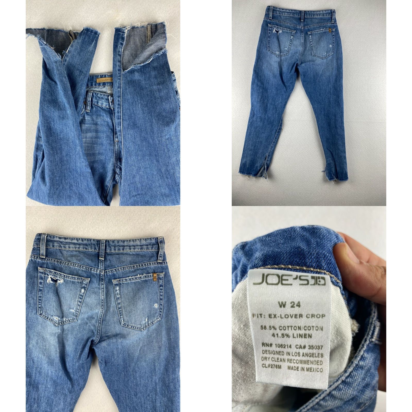 Vintage Joe's Jeans Ex-Lover Crop Jeans Womens W24 24 Inseam Distressed Denim Blue Straight Cropped 5-Pocket Pocket Linen Cotton Modern Vintage No N/A Size 42" / US 20 - 8 Thumbnail
