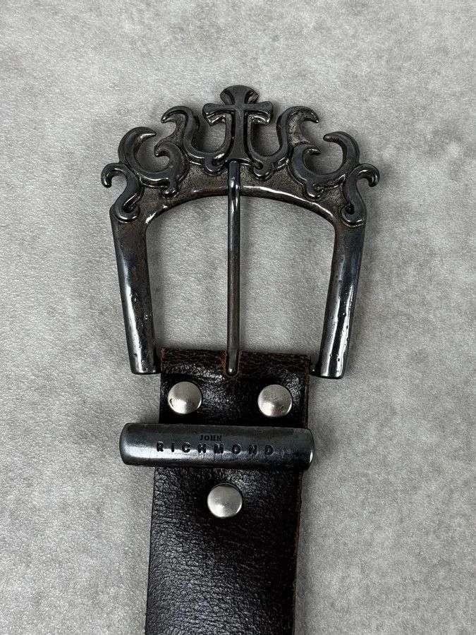 John Richmond 2000s John Richmond Brown Cross Ornamental Buckle Belt Size ONE SIZE - 5 Thumbnail