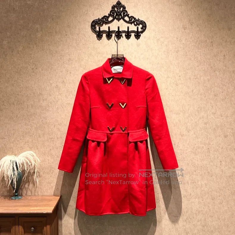 Valentino Valentino Red metallic V-button coat Size S / US 4 / IT 40 - 1 Thumbnail