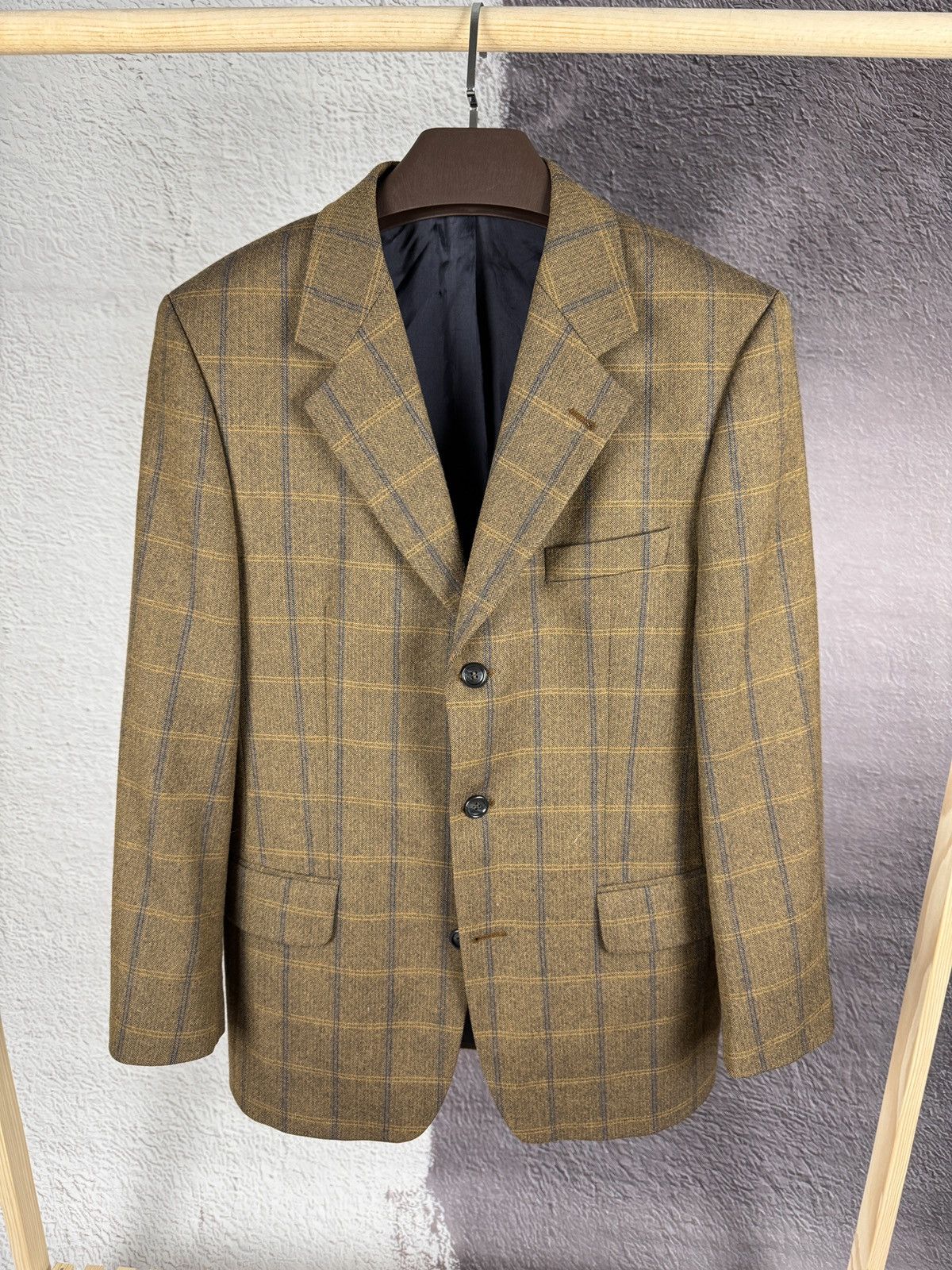 Other Desch vintage checkered beige tweed 3 button wool blazer Size 38R - 2 Thumbnail