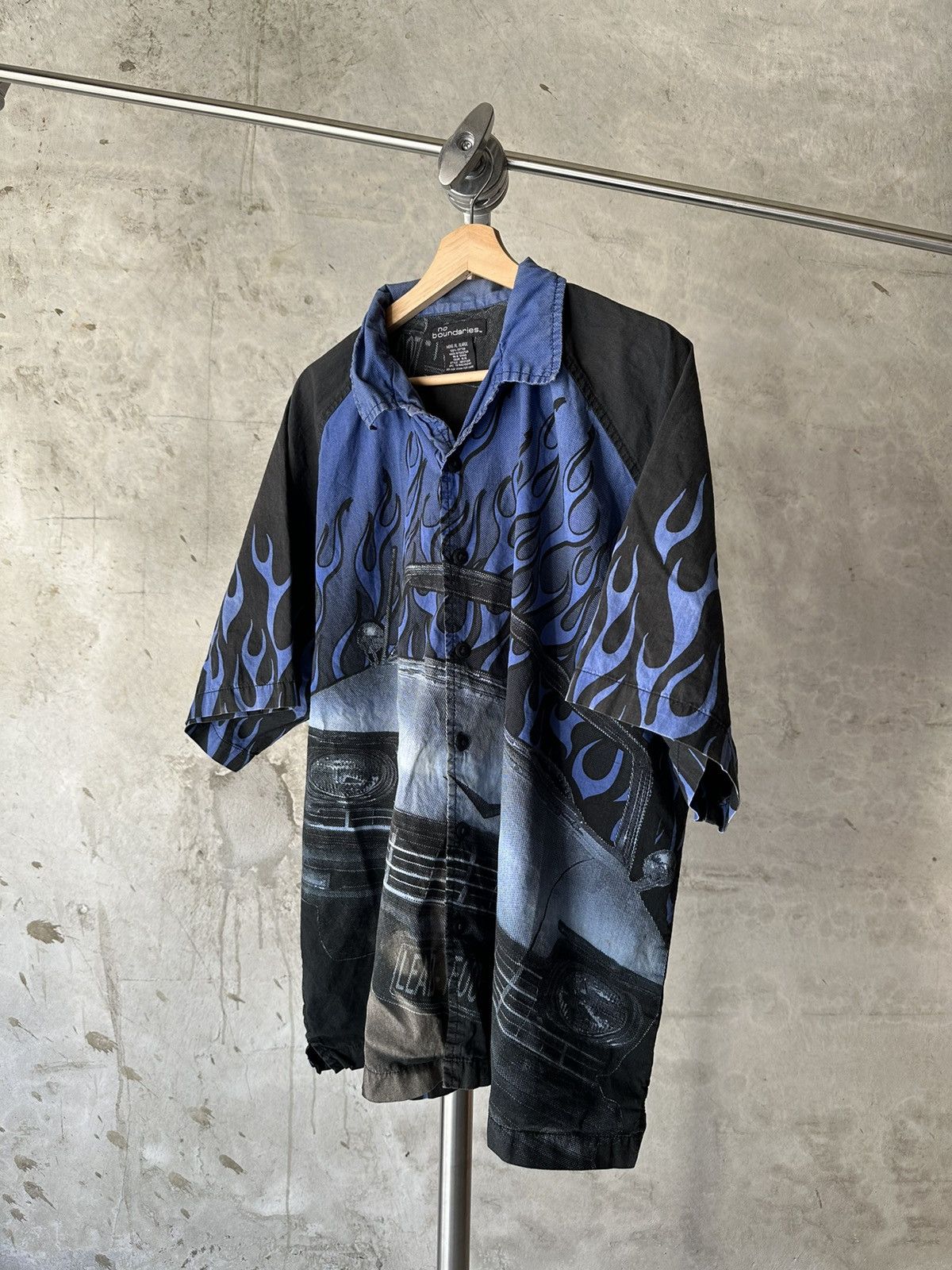 JNCO Y2K Vintage Blue Flame print button-up shirt Size US XL / EU 56 / 4 - 1 Thumbnail