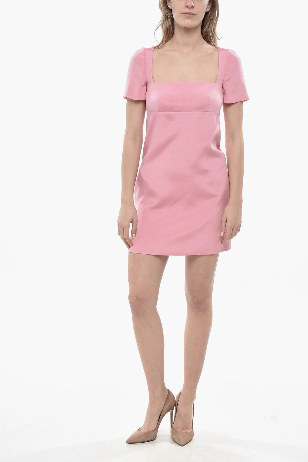 Valentino og1mm0426 Short-Sleeved Silk-Blend Sheath Dress in Pink Size XS / US 0-2 / IT 36-38 - 1 Thumbnail