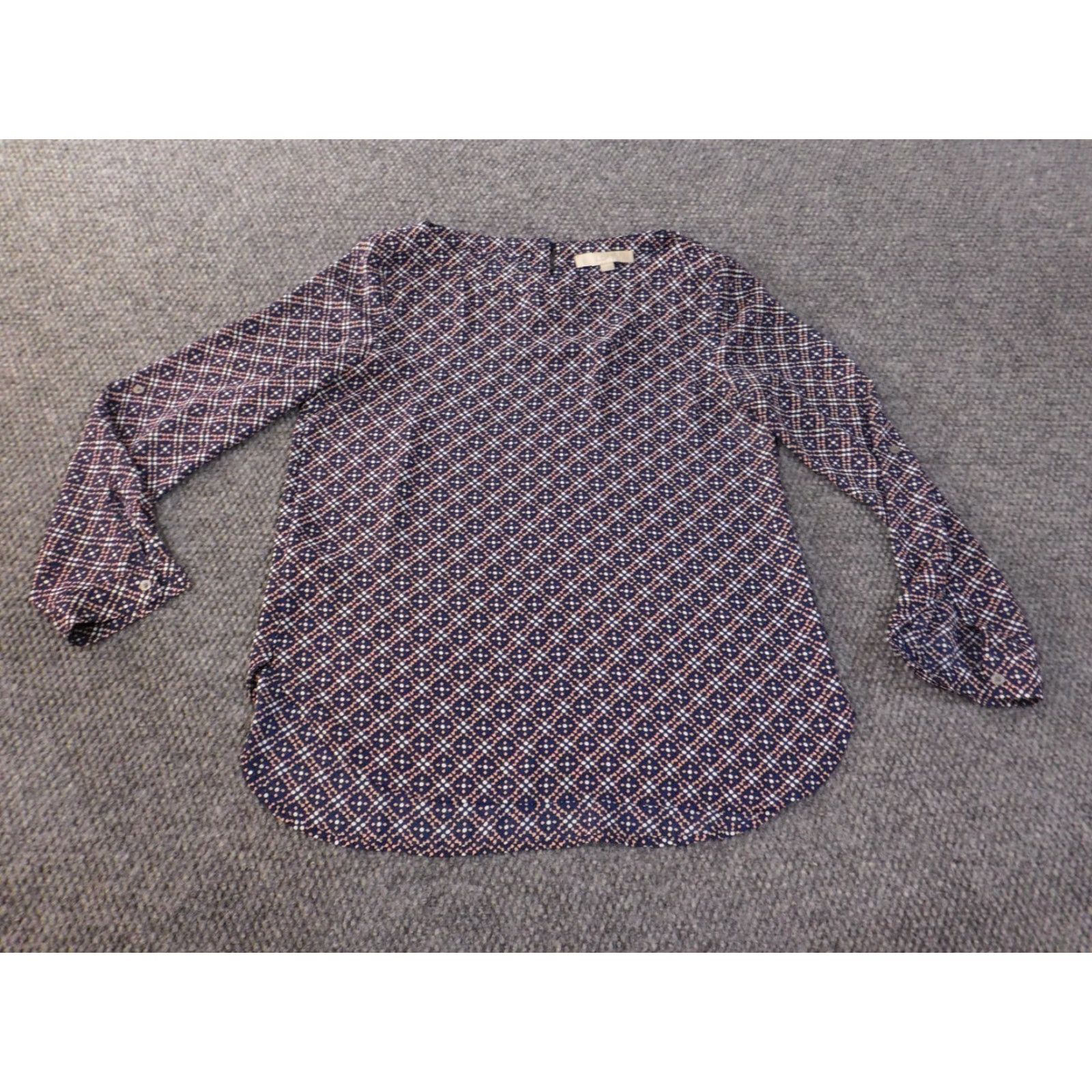 Ann Taylor Loft Blouse Women S Blue Geometric Polyester Round Neck Pullover Casual Short Sleeve Long Sleeve Buttoned Lightweight Ann Taylor Loft Regular Size S / US 4 / IT 40 - 2 Thumbnail