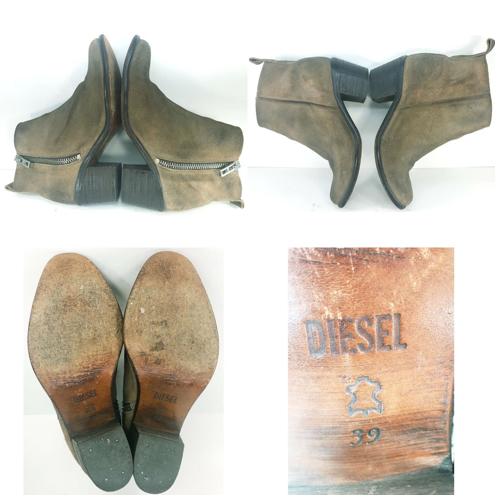 Diesel Diesel Pinky Women 8 39 Taupe Brown Suede Distressed Chelsea Side Zip Ankle Bootie Woman Boots Size US 8 / IT 38 - 8 Thumbnail