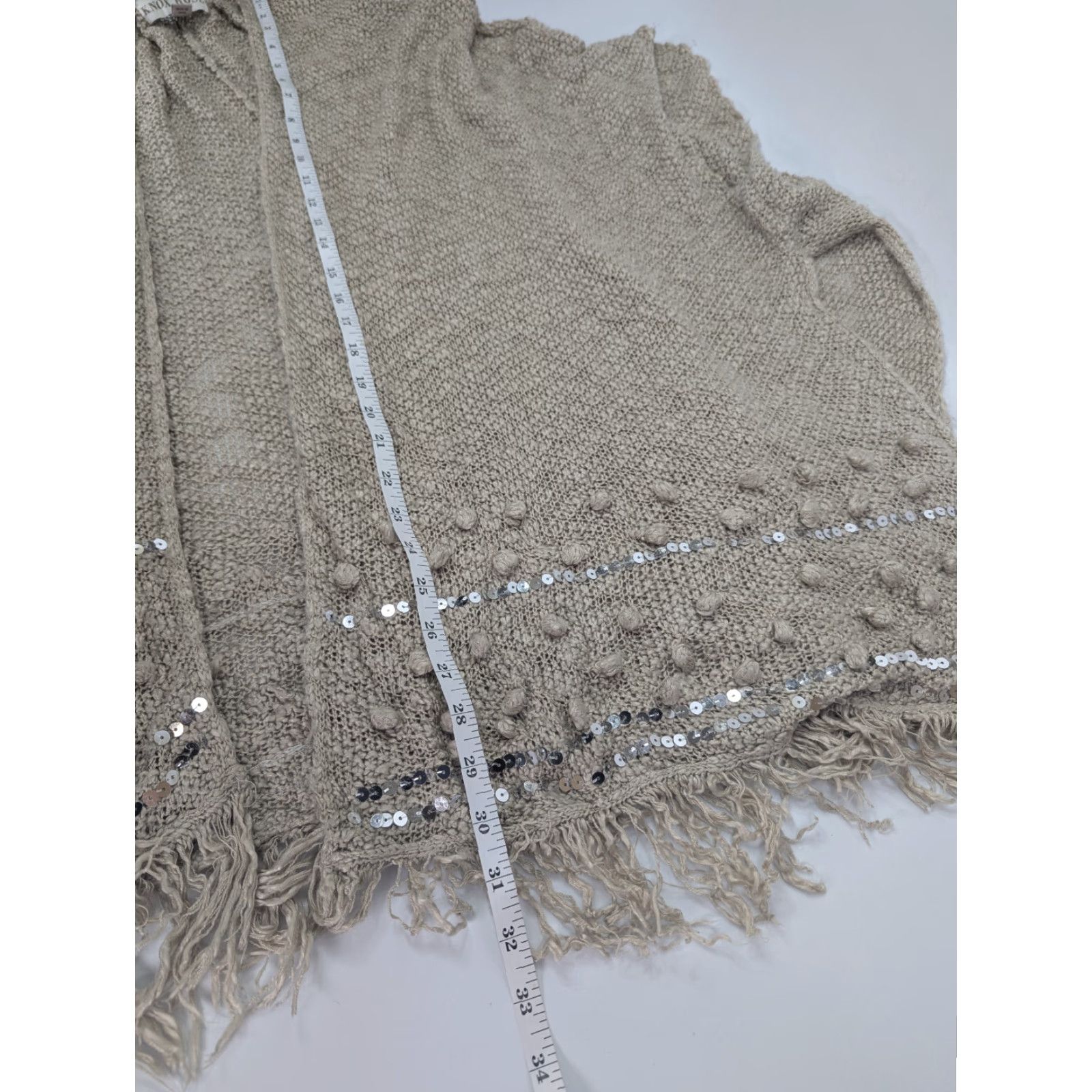 Vintage Knox Rose Bohemian Cardigan Open Sequin Fringe Drape Sweater Beige XL Womens Size XL / US 12-14 / IT 48-50 - 3 Thumbnail