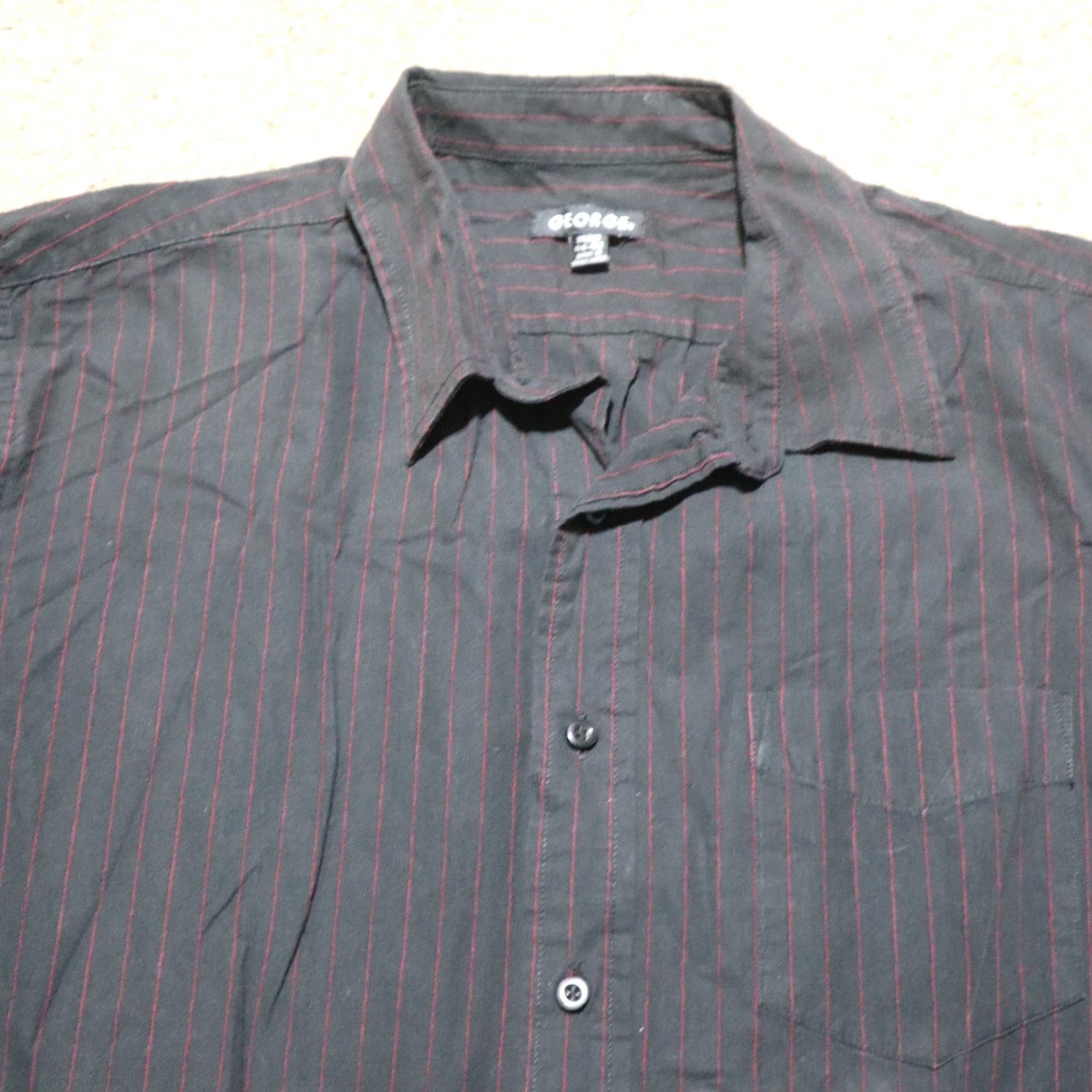 George VINTAGE George Shirt Adult XL Black Striped Button-Up Long Sleeve 46-48 Mens Size 46R - 2 Thumbnail