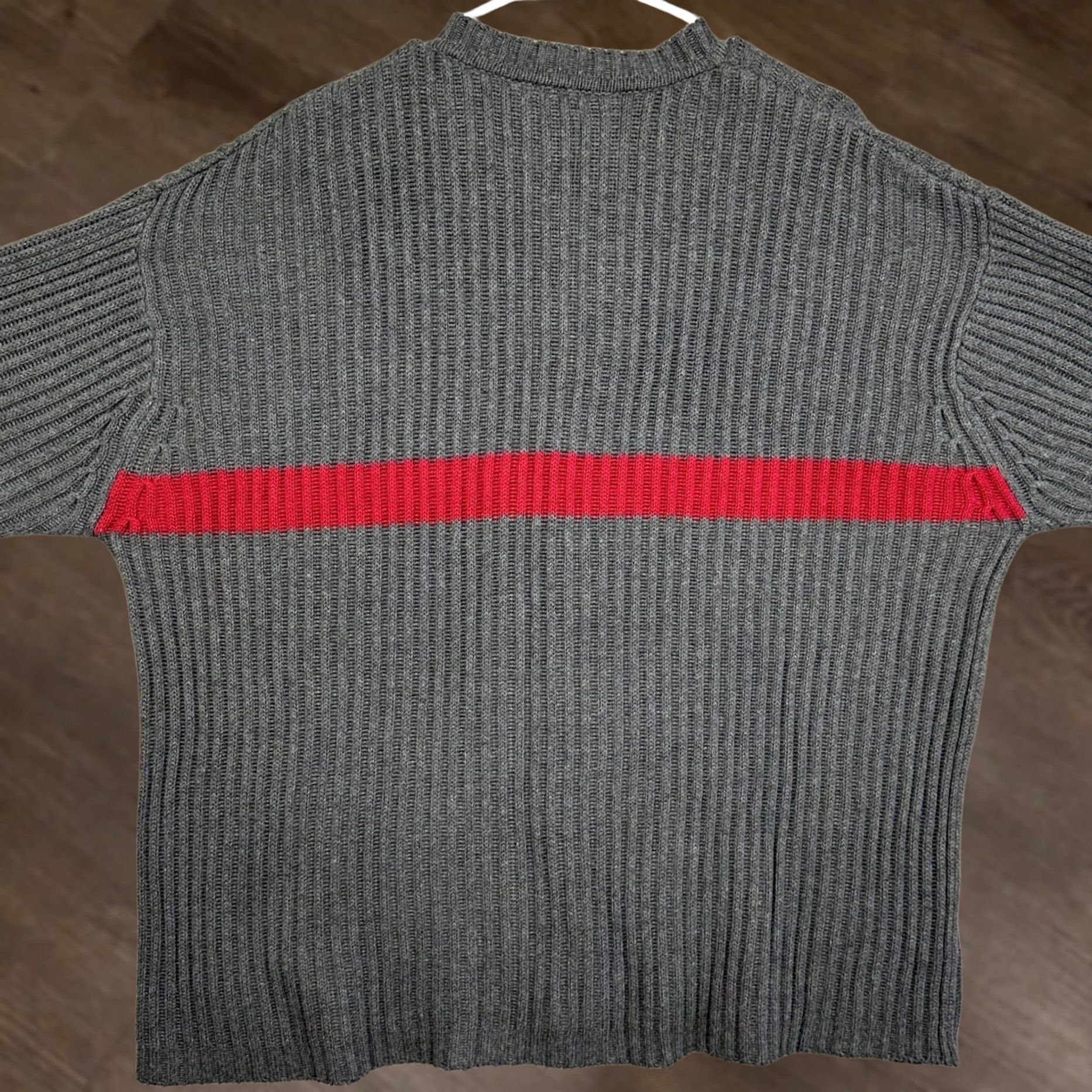 Gap GAP Sweater Men XXL Ribbed Knit Crew Neck Gray Red Stripe Pullover Casual Knitwear All Seasons Mens Size US XXL / EU 58 / 5 - 1 Thumbnail