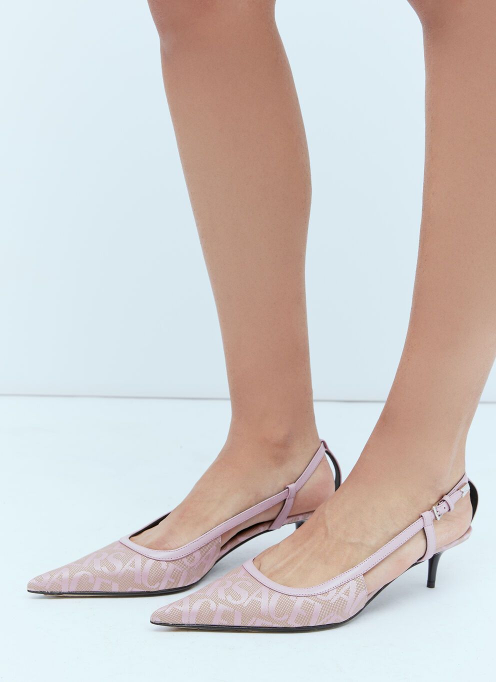 image of Versace Logo Jacquard Slingback Pumps Shoes in Pink, Women's (Size 10)