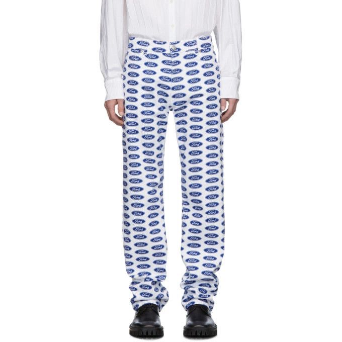 Versace o1y0525 Logo Casual Pant in White/Blue Size US 30 / EU 46 - 1 Thumbnail